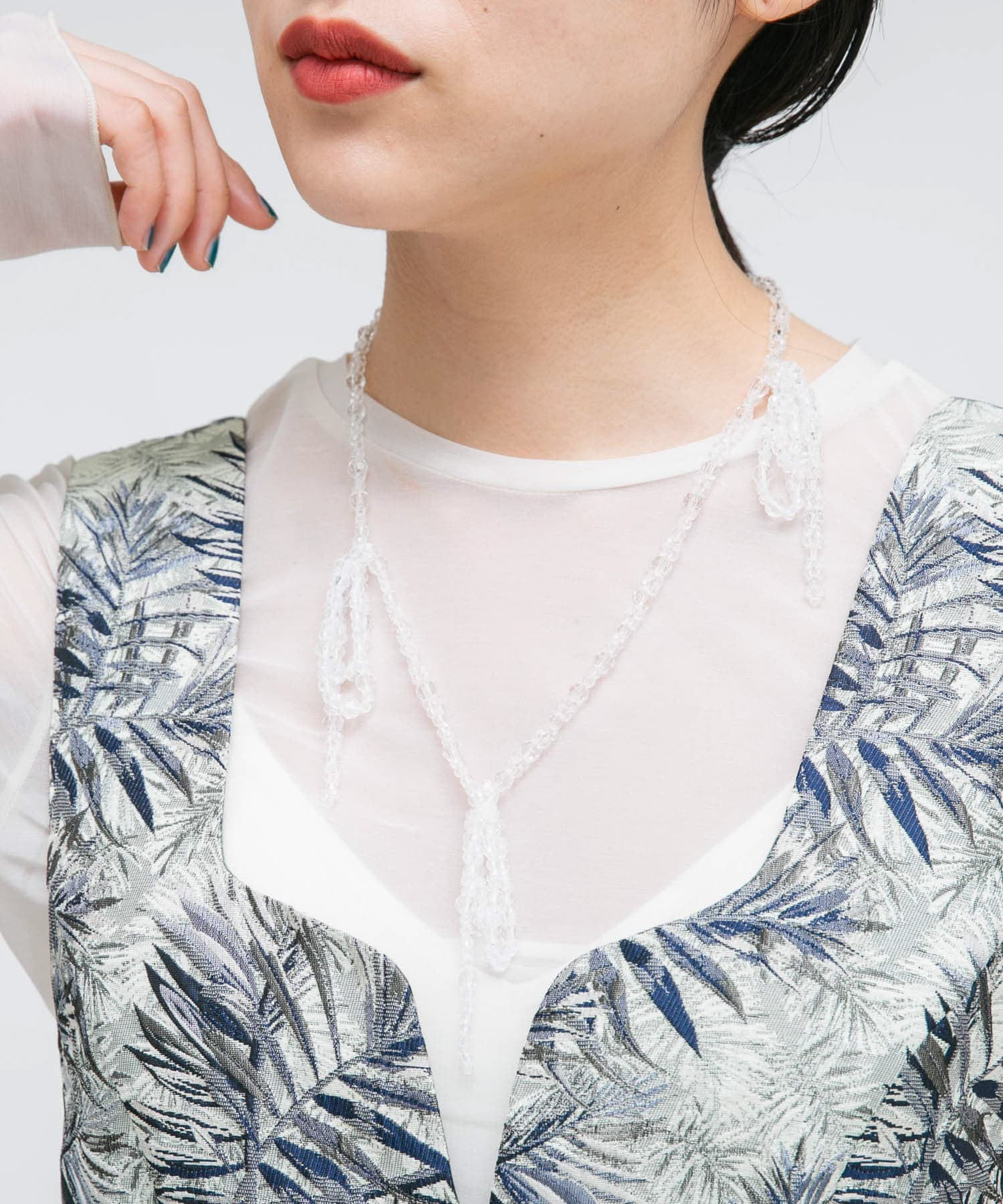 リボンビーズネックレス CLEAR one