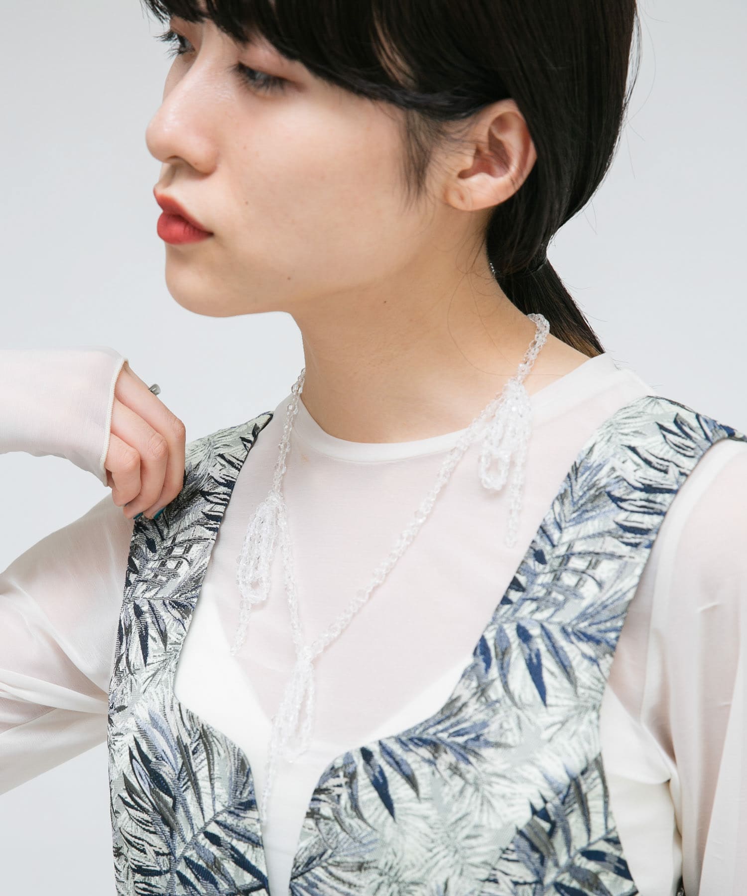 リボンビーズネックレス CLEAR one