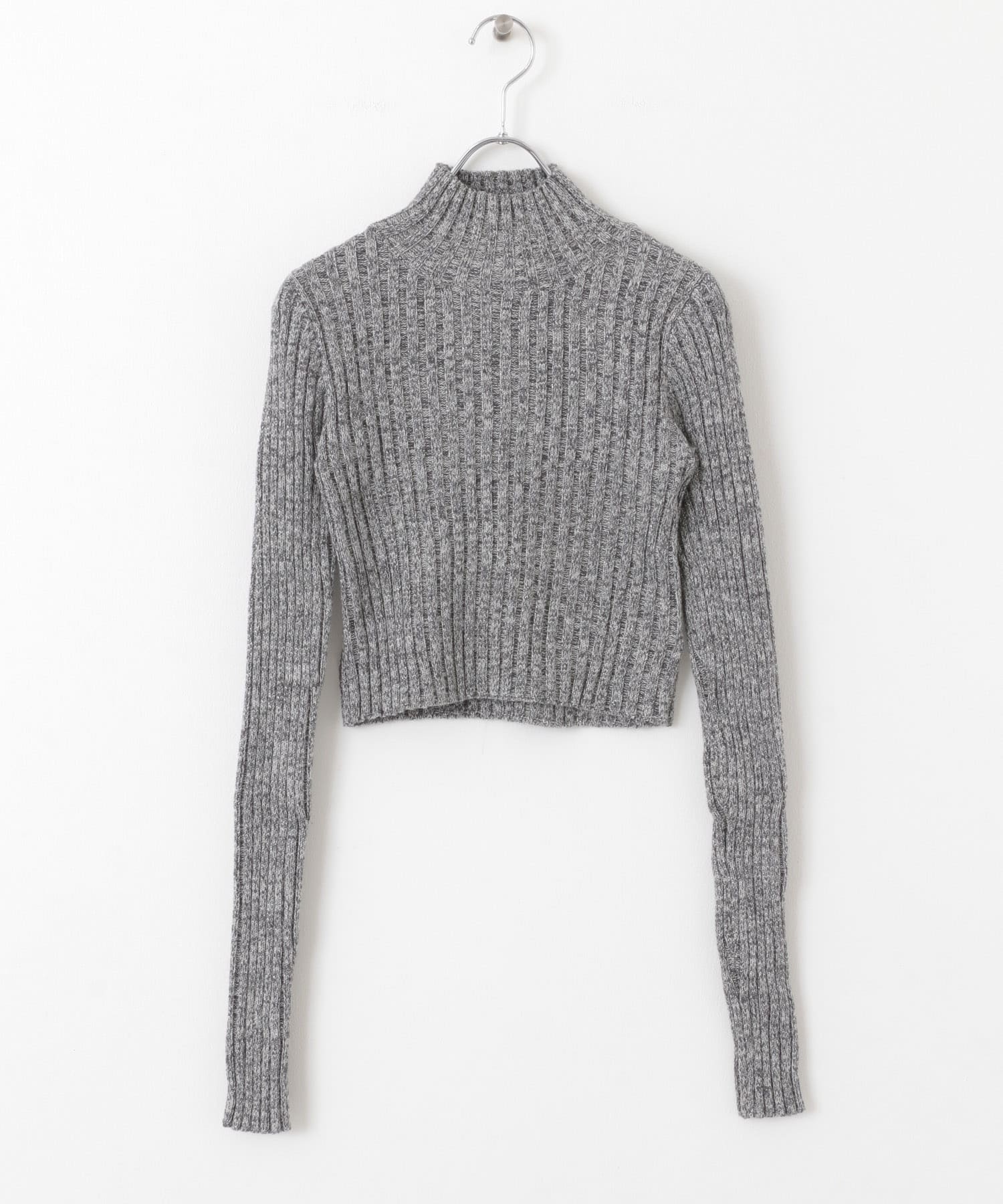 クロップドハイネックラメRIBニット GRAY MIX one
