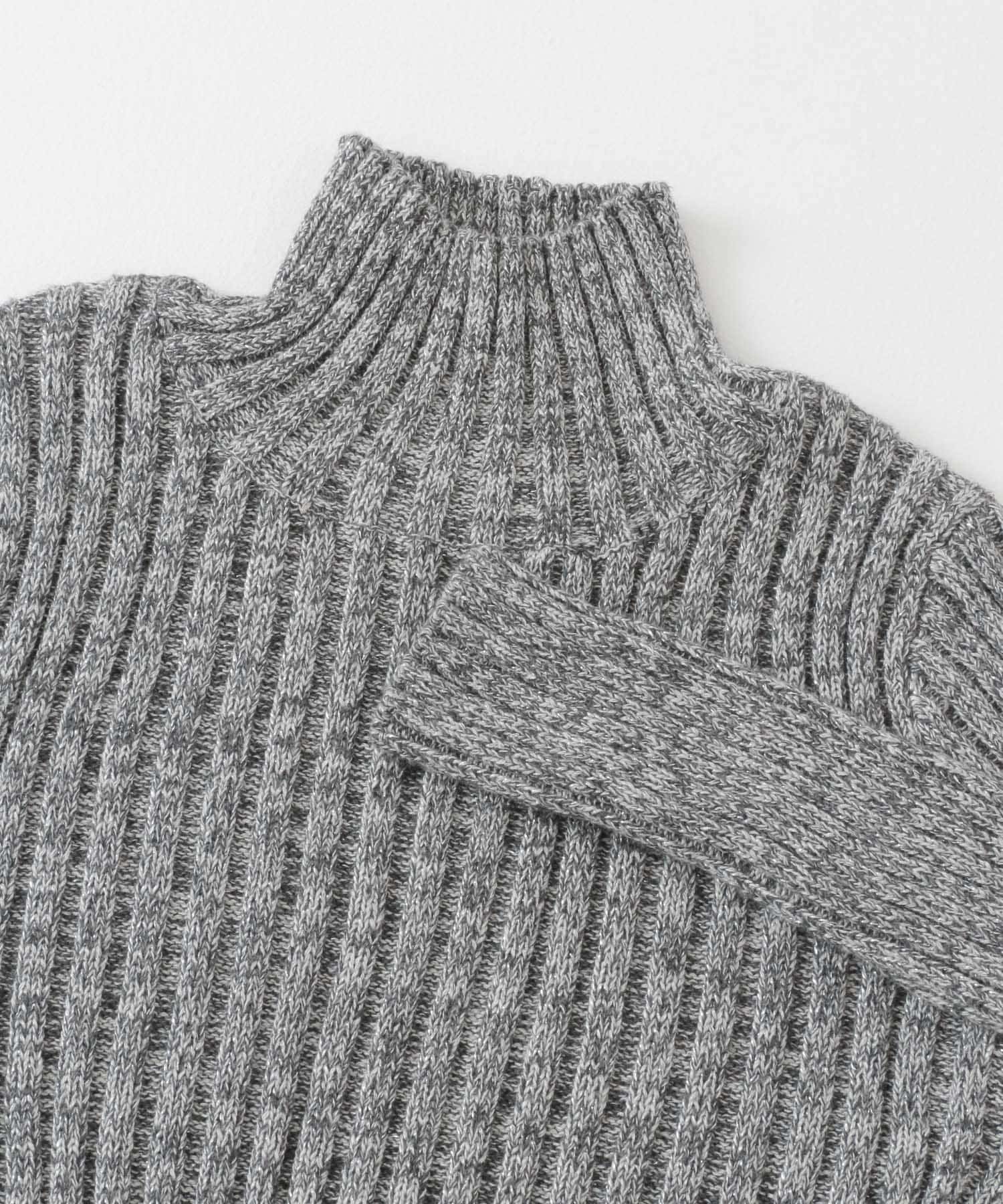 クロップドハイネックラメRIBニット GRAY MIX one