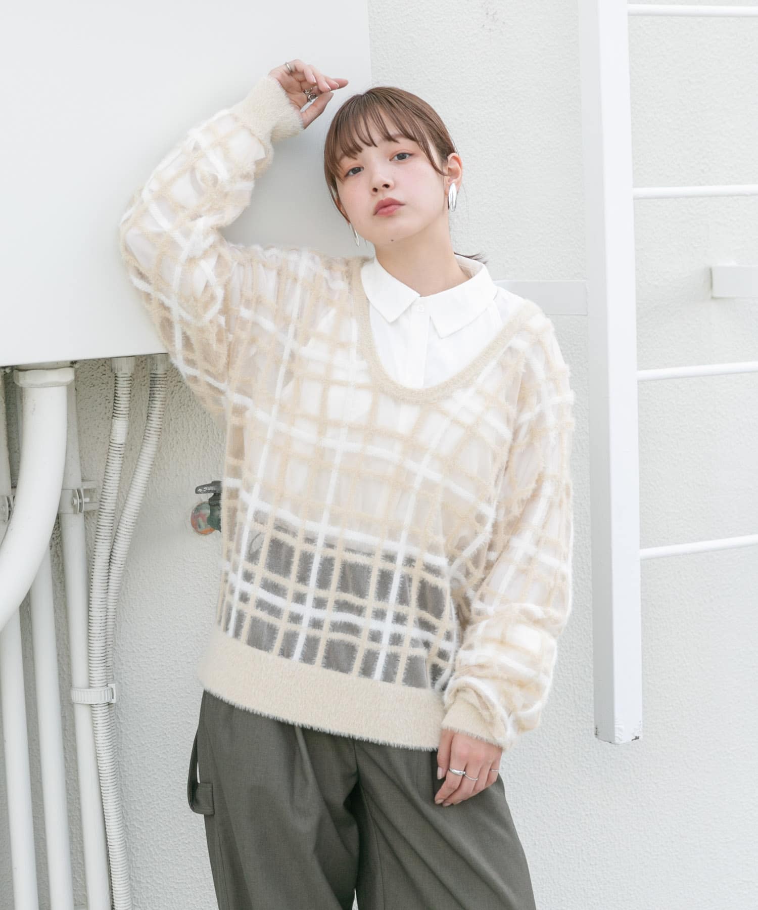 シアーチェックフェザーニット(one L.BEG×OFF): トップス｜URBAN
