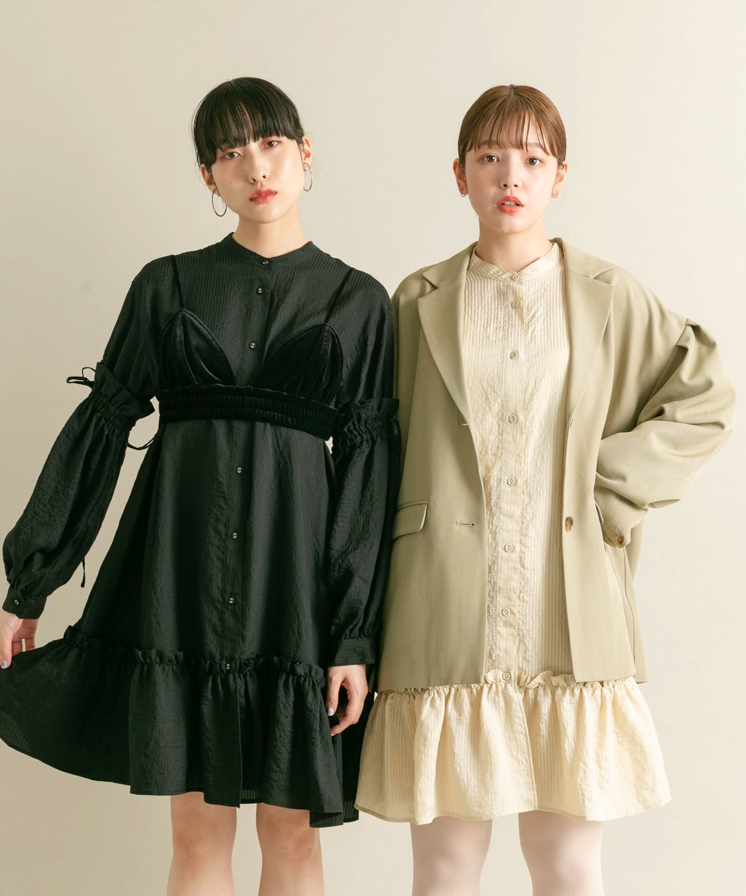 ボリュームスリーブストライプミニワンピース(one BLACK): ワンピース
