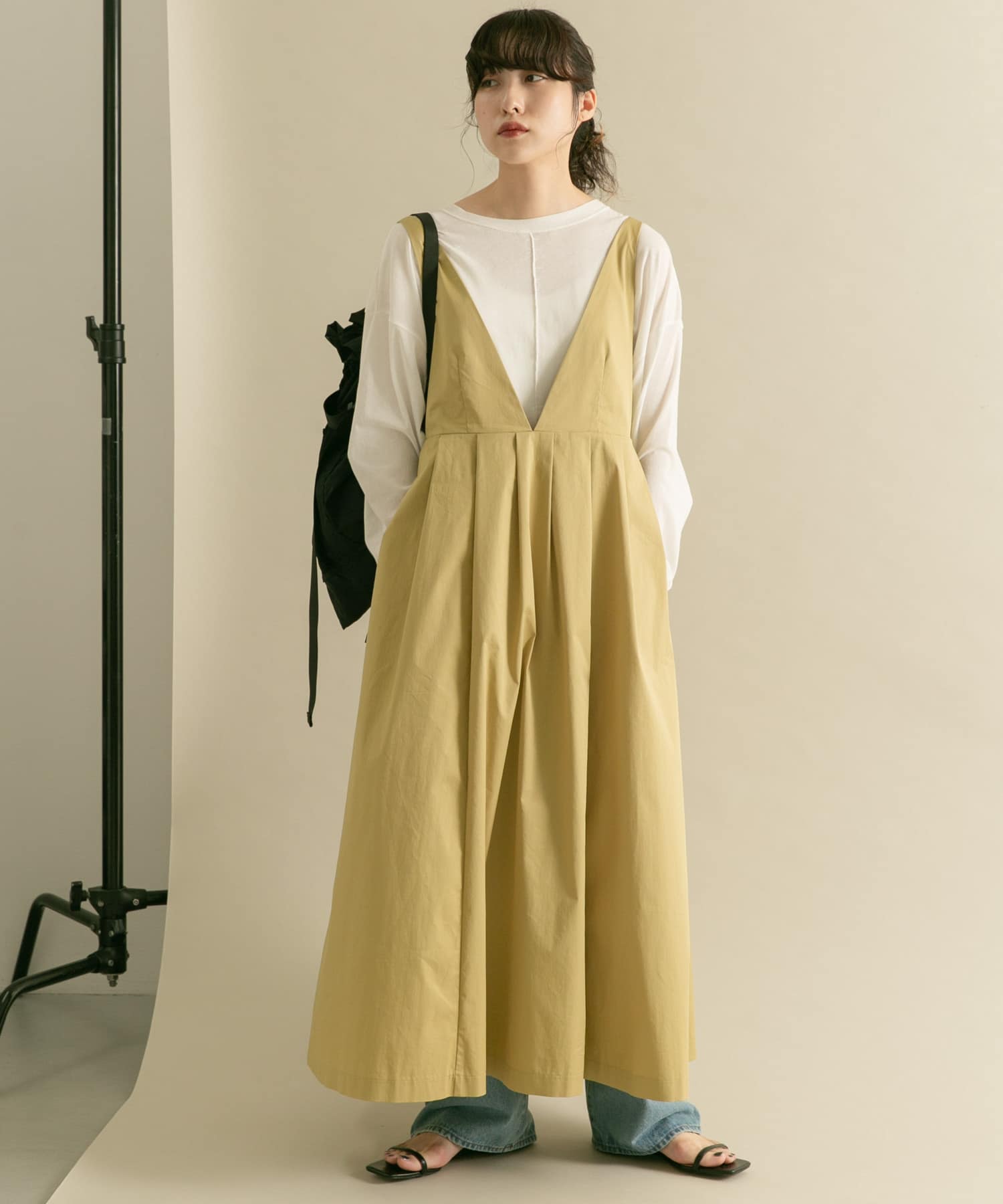 『2サイズ展開』ディープネックジャンパースカート