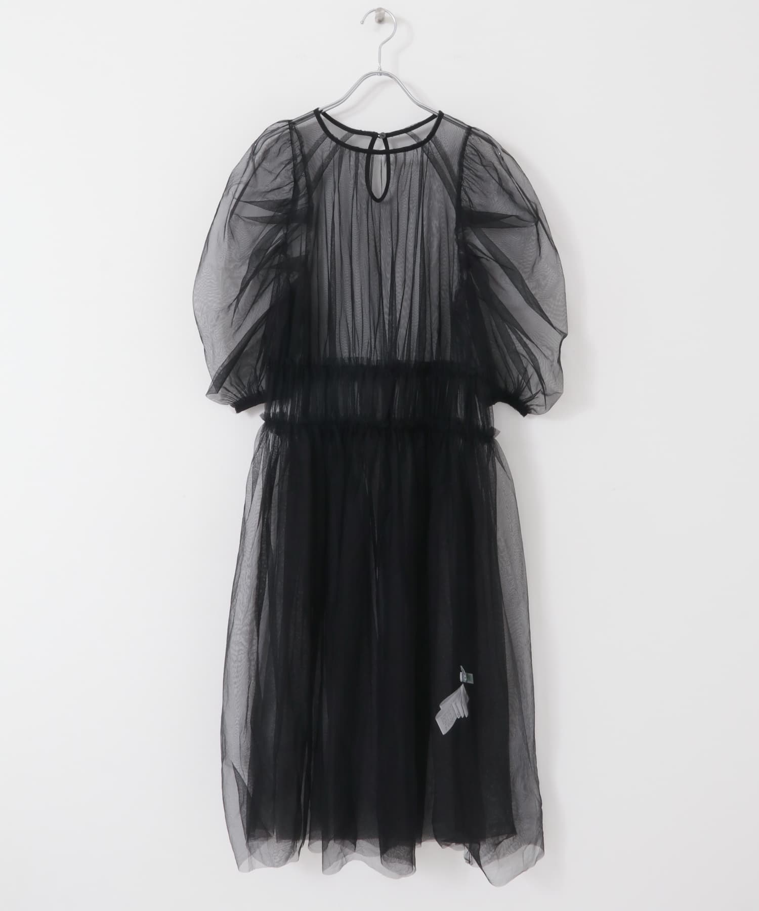 パワースリーブチュールワンピース BLACK one