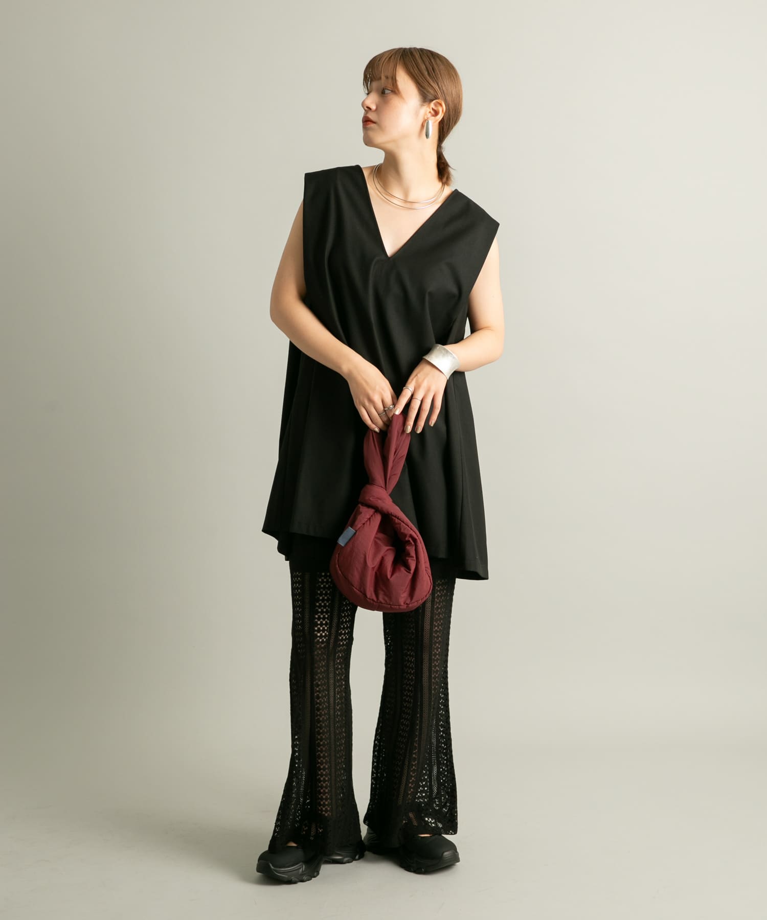 ワンハンドルパファーナイロンBAG BURGUNDY one