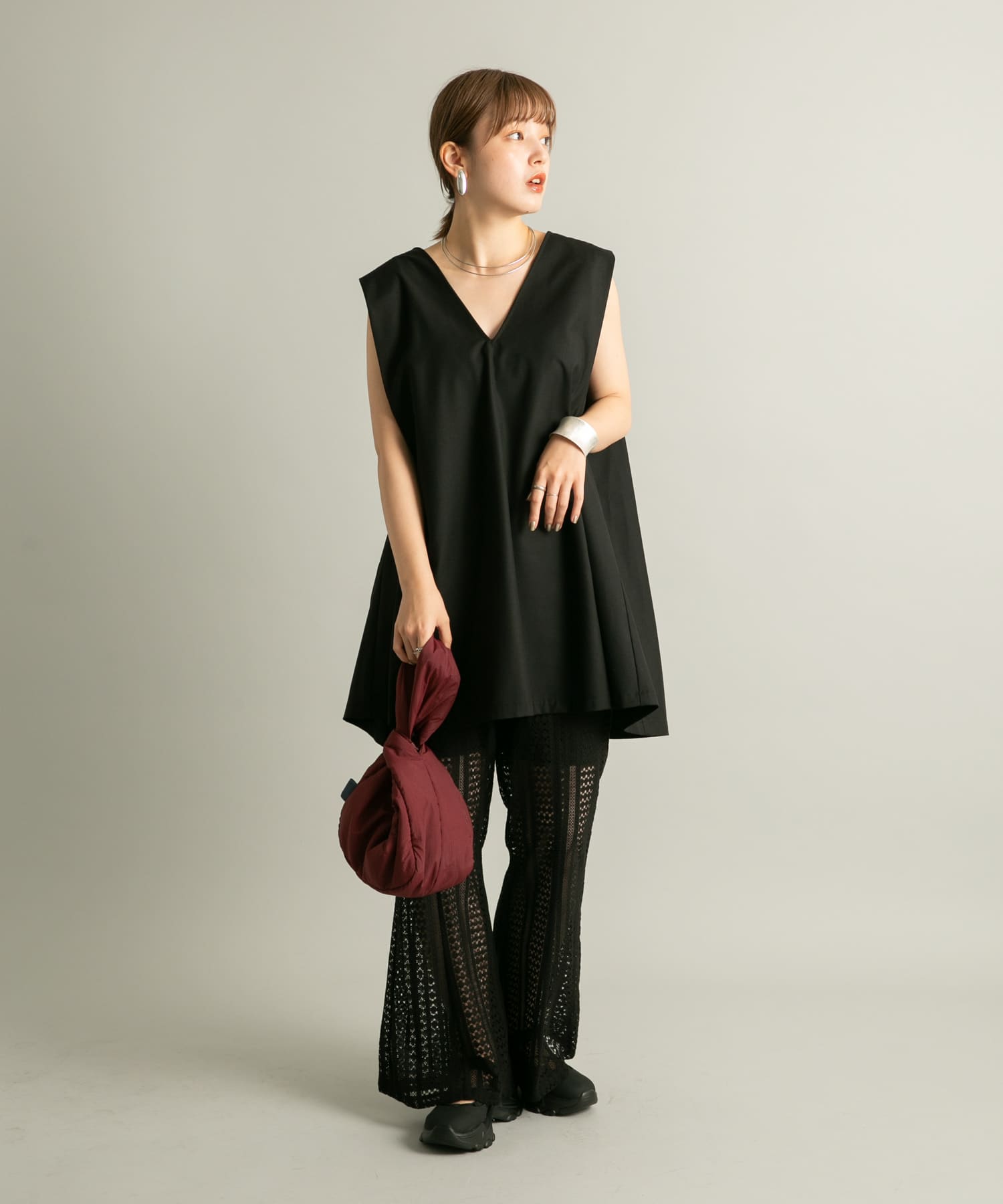 ワンハンドルパファーナイロンBAG BURGUNDY one