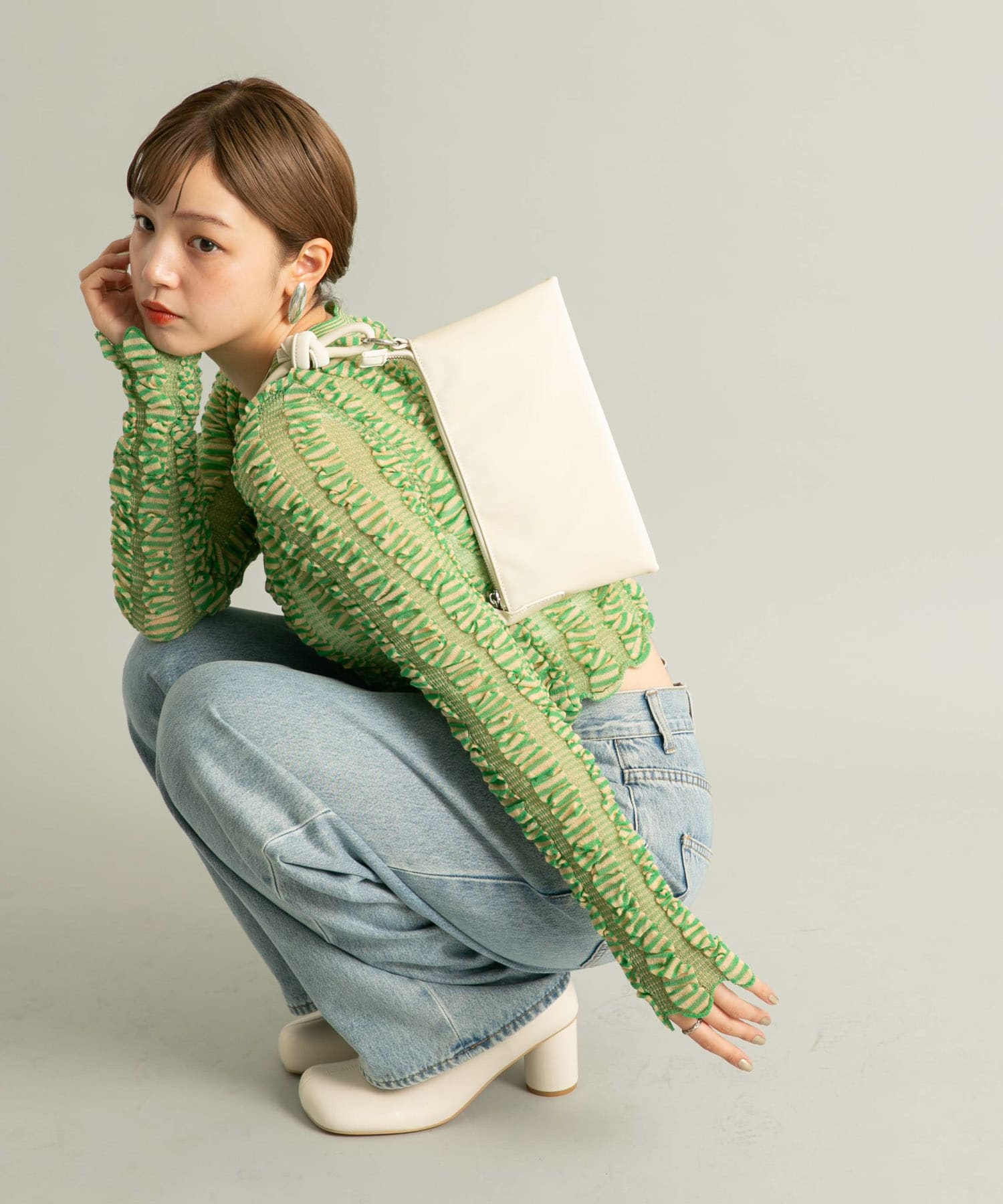 ハンドルデザインショルダーBAG IVORY one