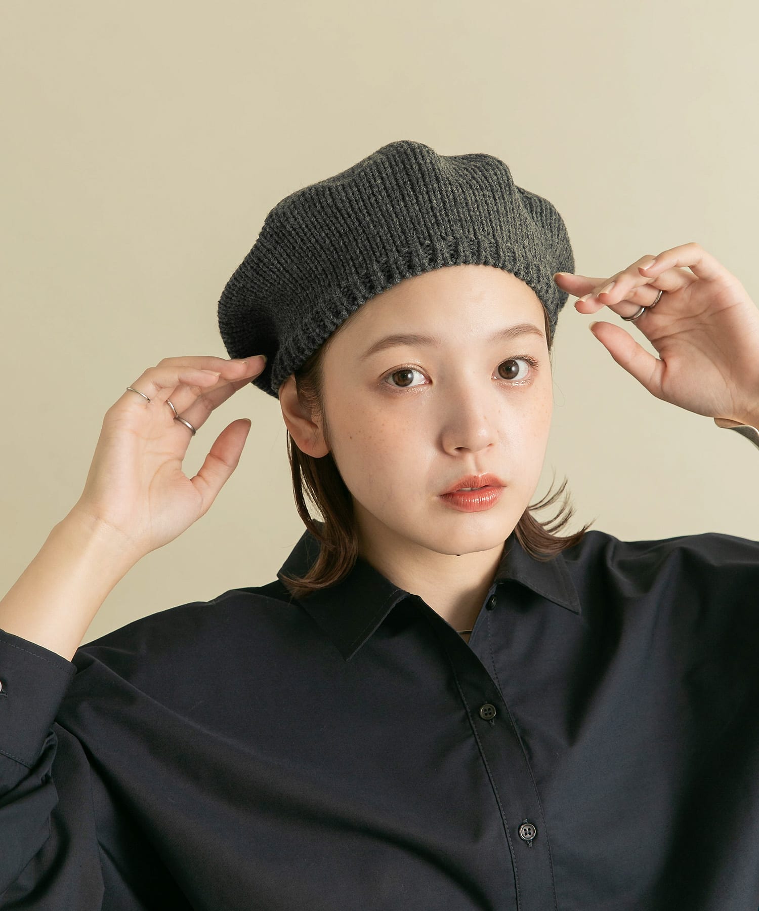 ニットベレー帽 CHARCOAL one