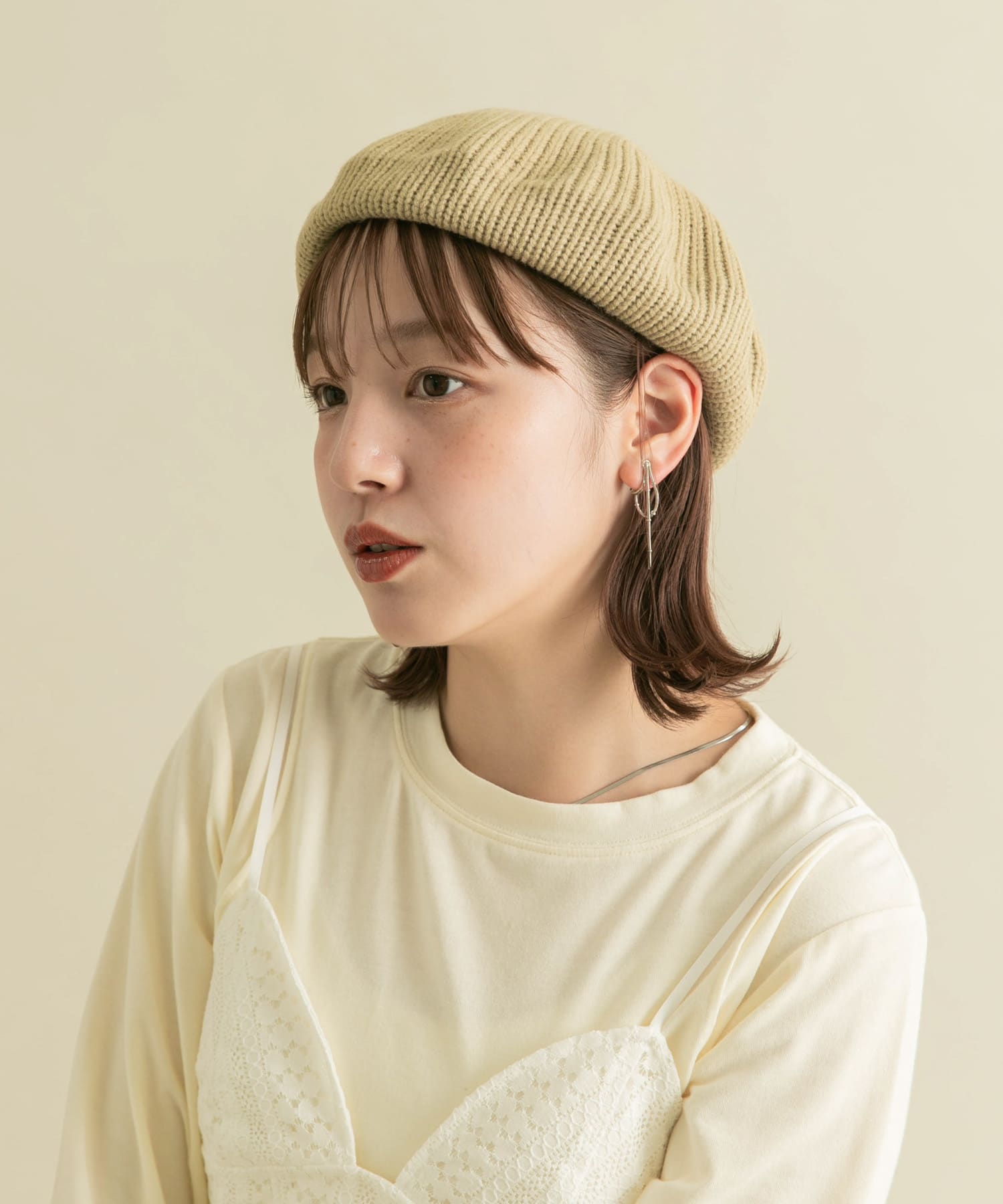 ニットベレー帽 BEIGE one