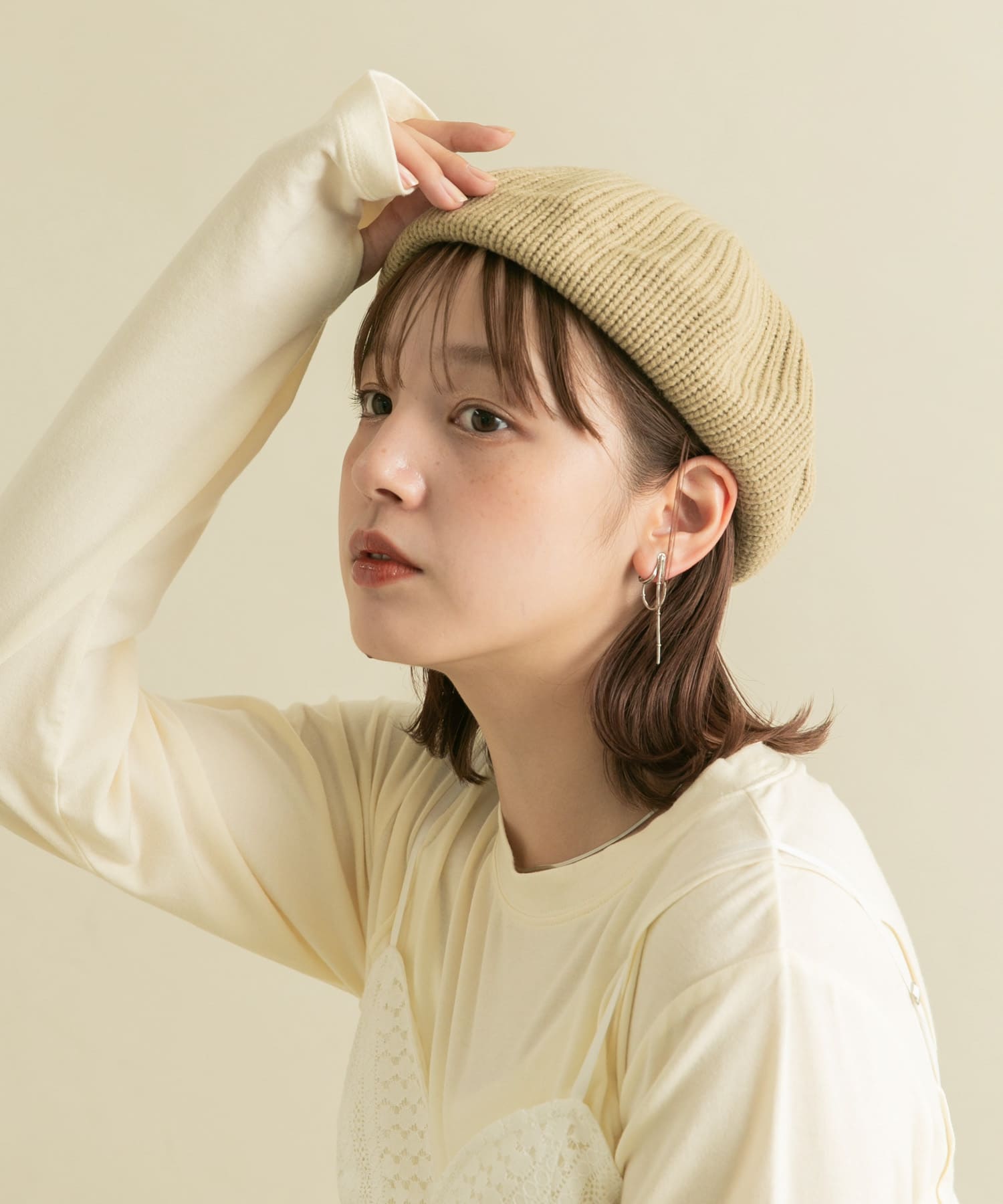 ニットベレー帽 BEIGE one
