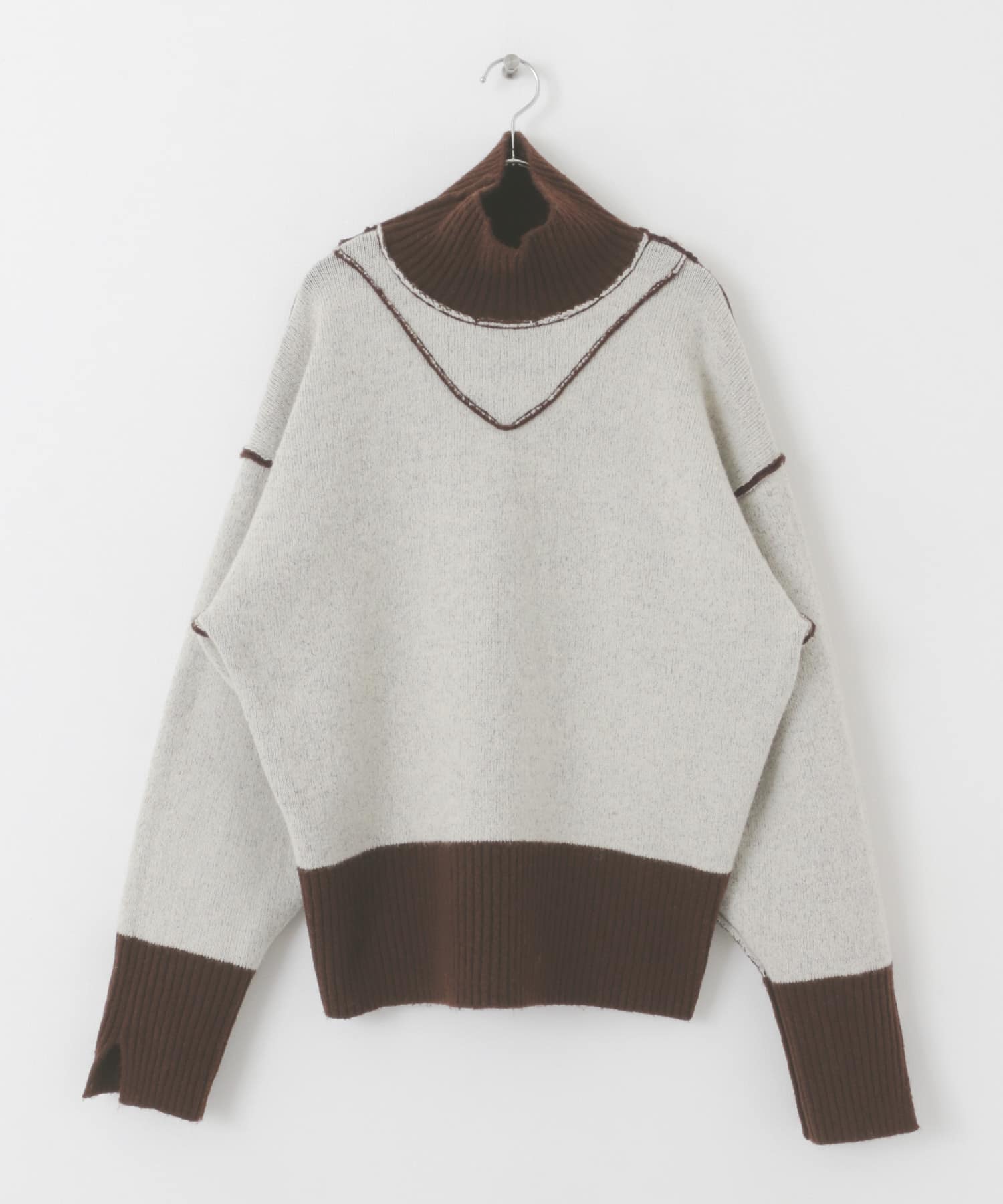 リバーシブルタートルニット BROWN×BEG one