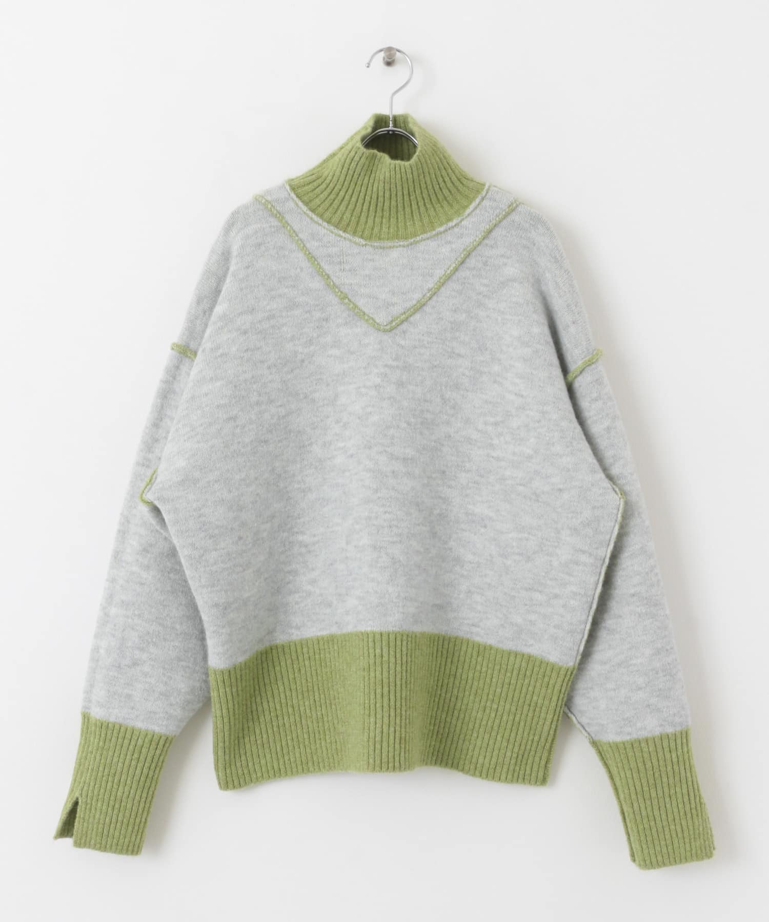 リバーシブルタートルニット GRN×L.GRY one