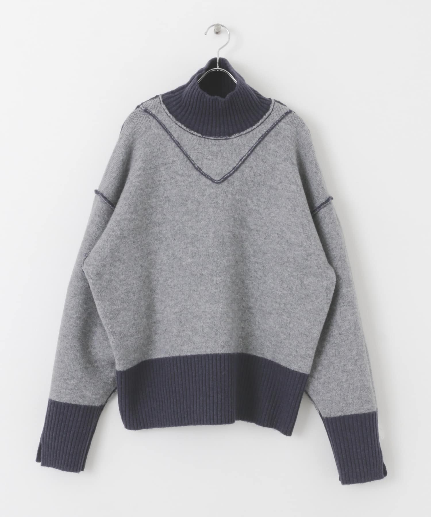 リバーシブルタートルニット BLUE×GRAY one