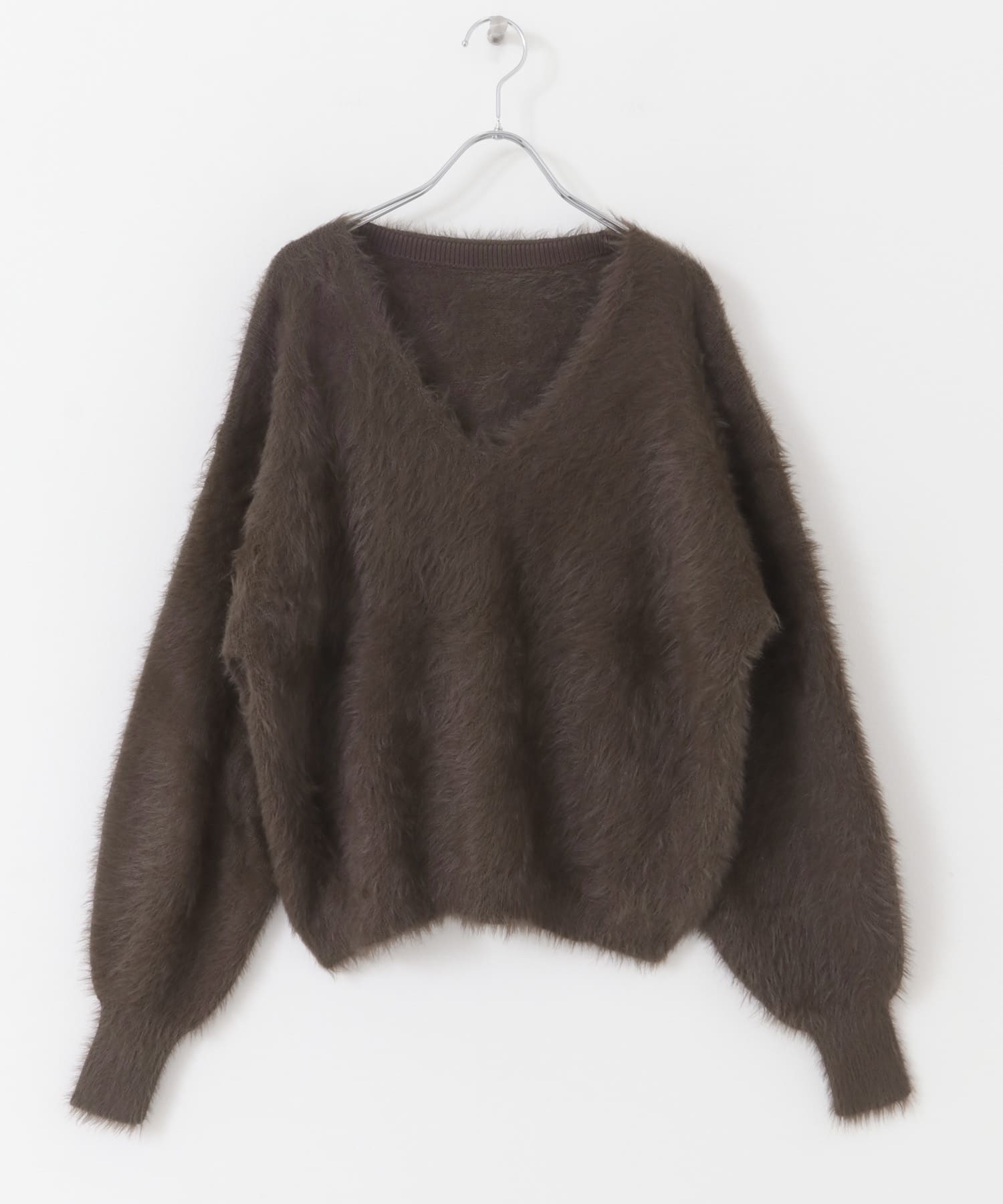 シャギーVネックニット D.BROWN one