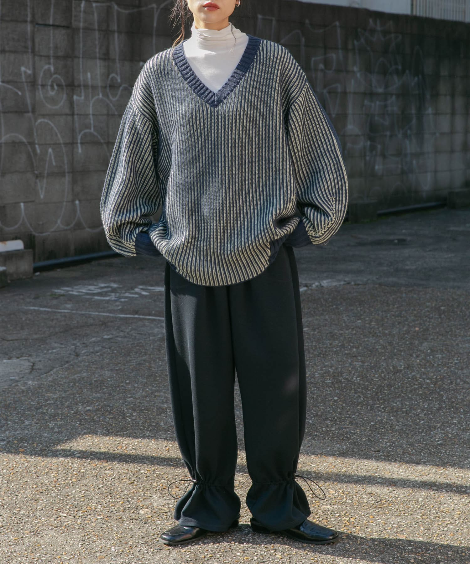 バイカラーRIBオーバーニット