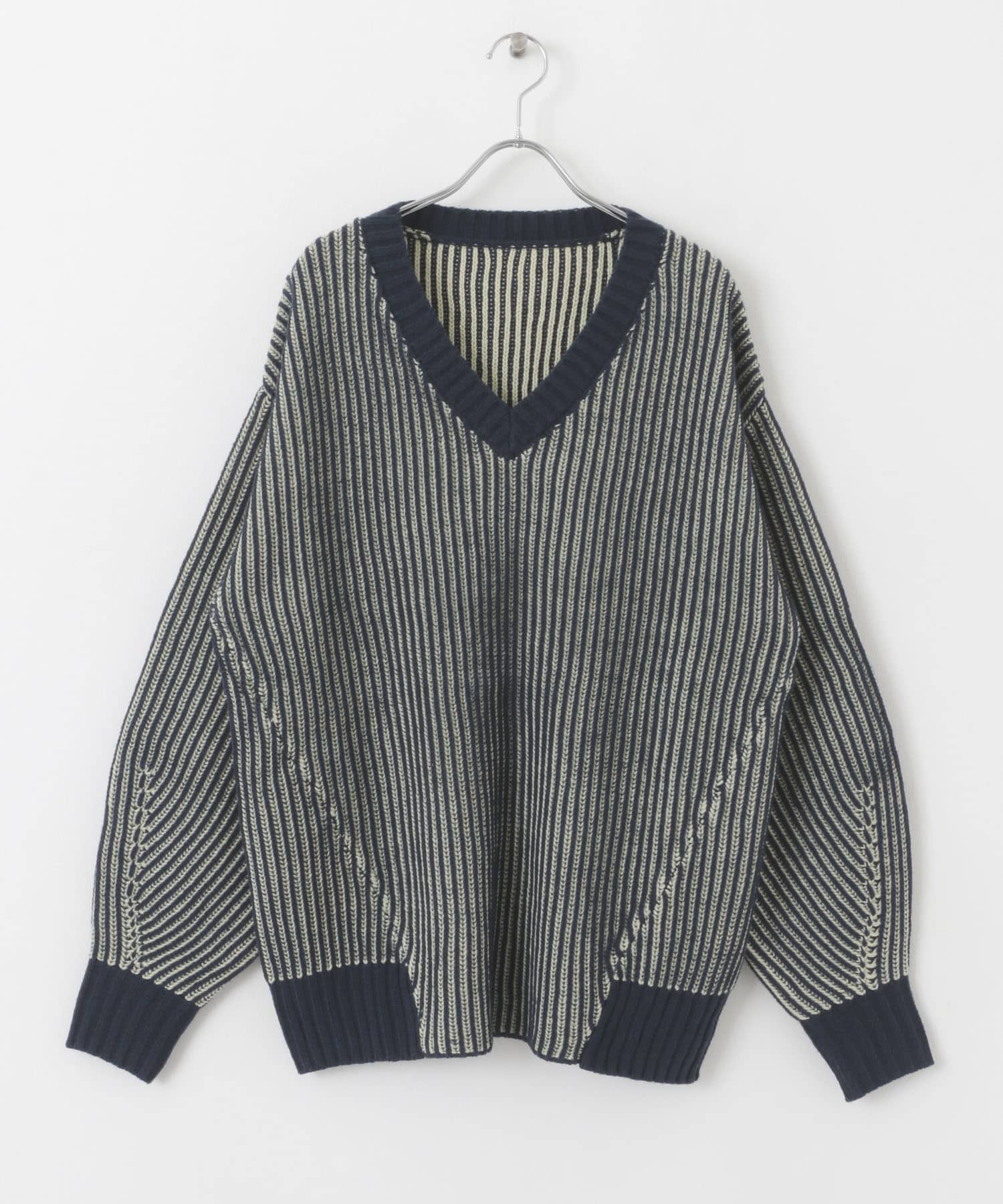 バイカラーRIBオーバーニット NVY×L.GRN one