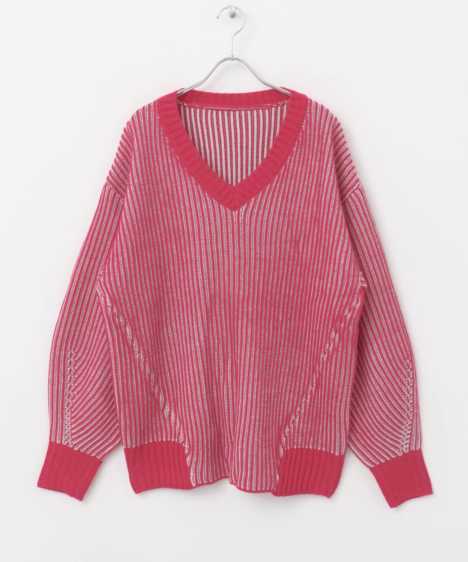 バイカラーRIBオーバーニット PINK×GRY one