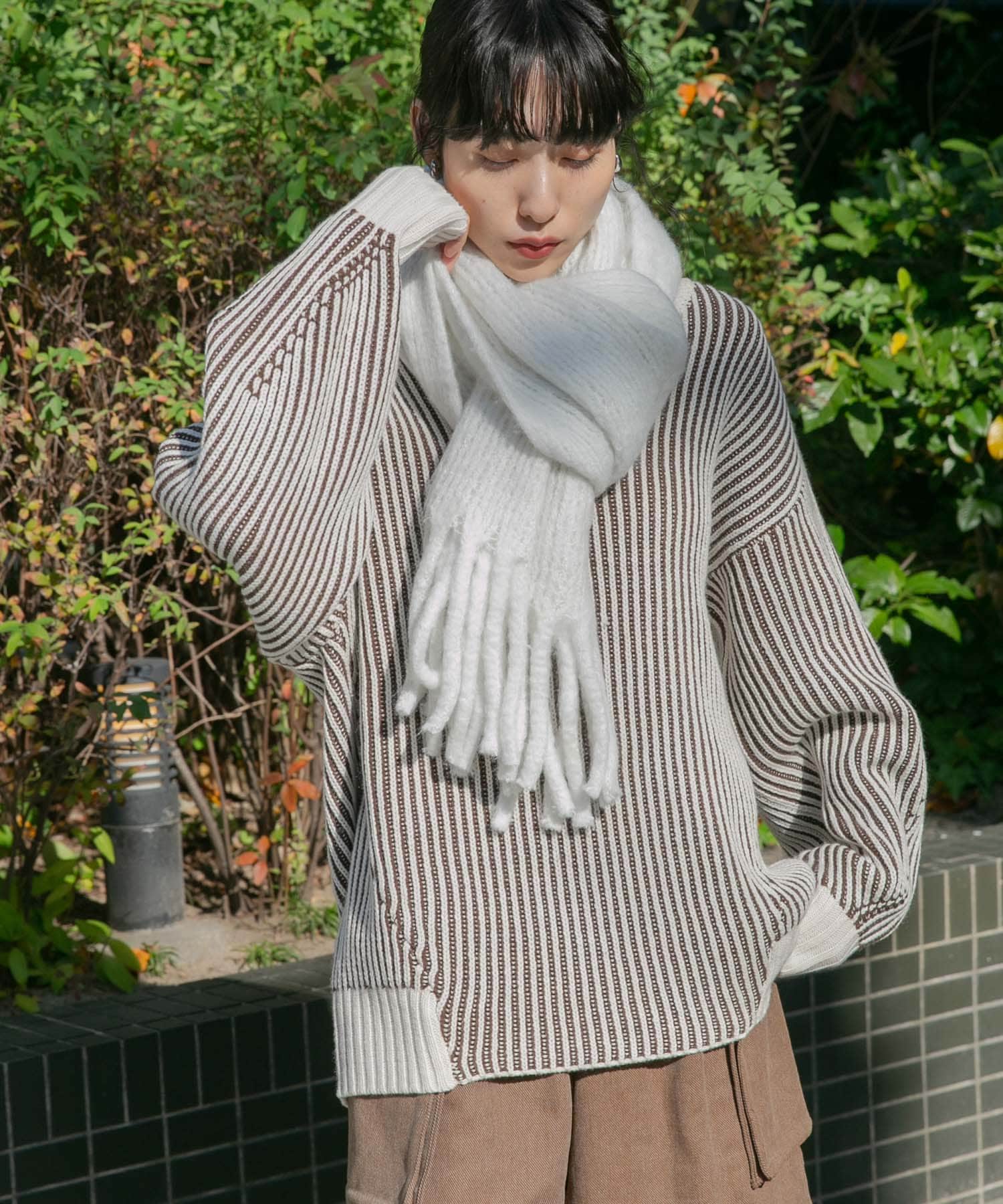 バイカラーRIBオーバーニット