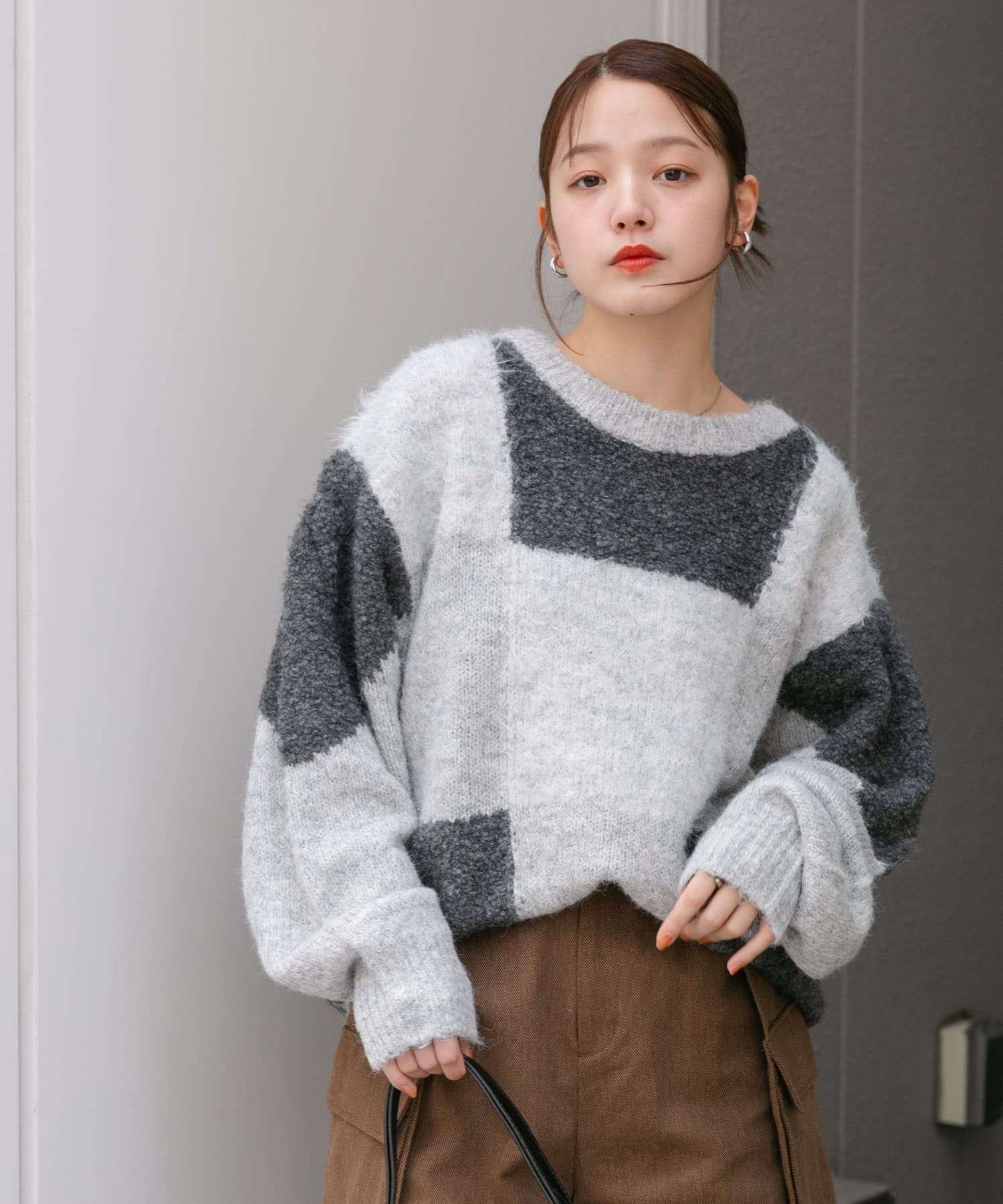 ブロックチェックニット