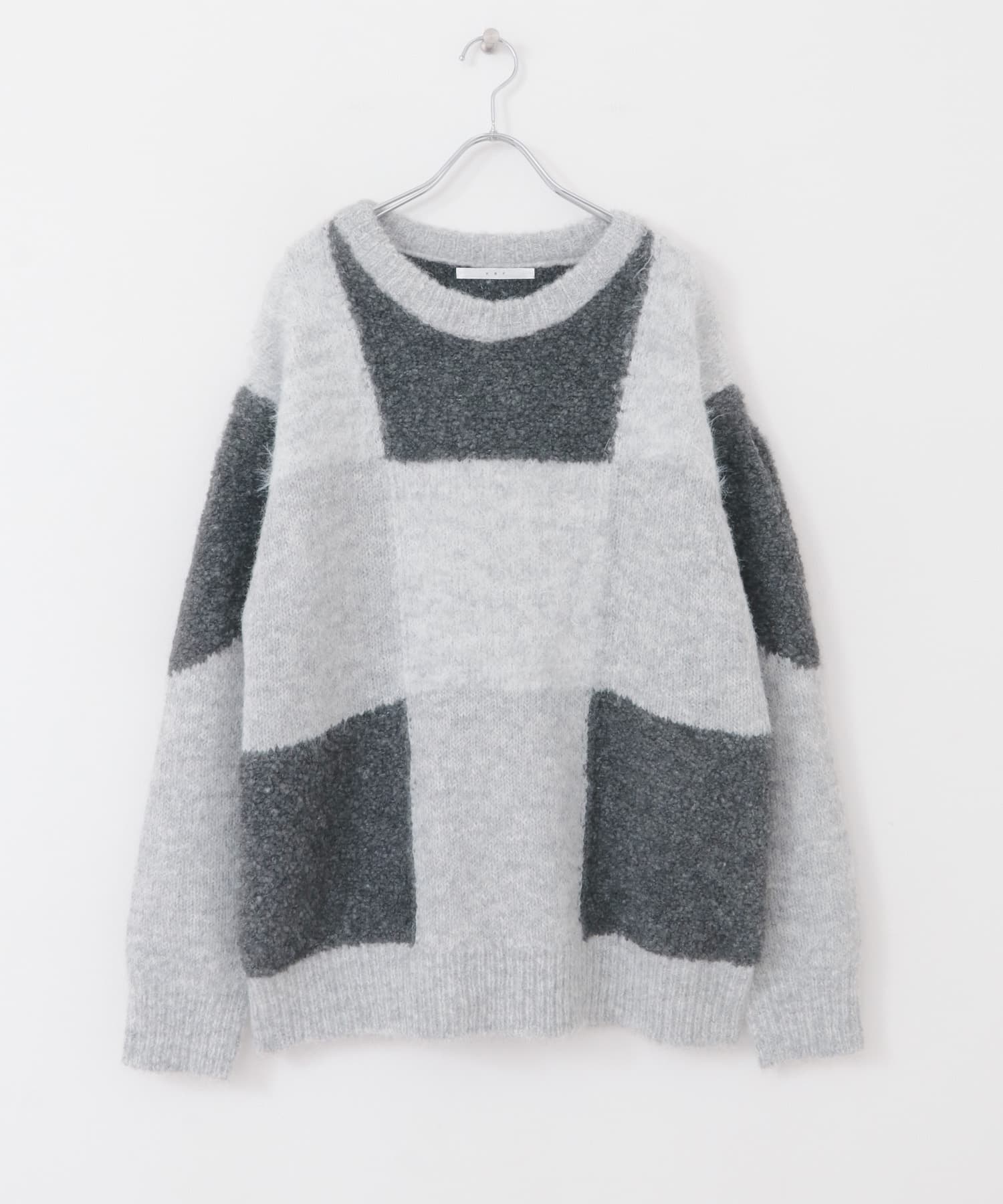 ブロックチェックニット GRAY MIX one