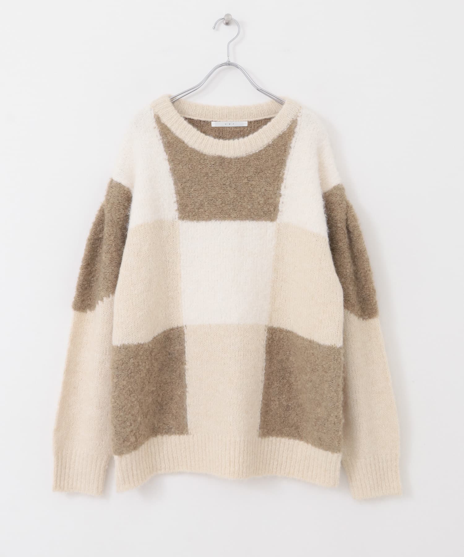 ブロックチェックニット BEIGE MIX one