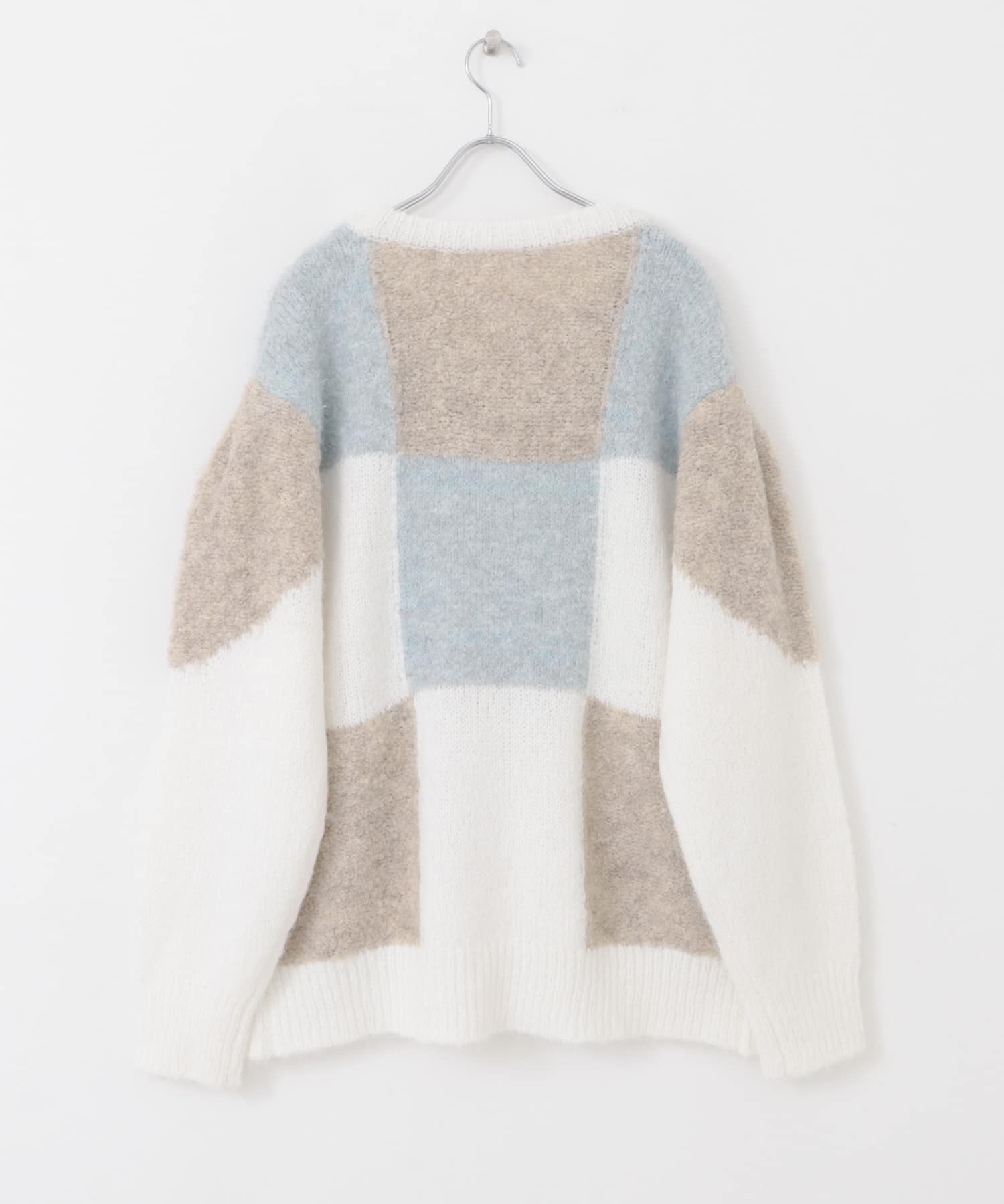 ブロックチェックニット IVORY MIX one