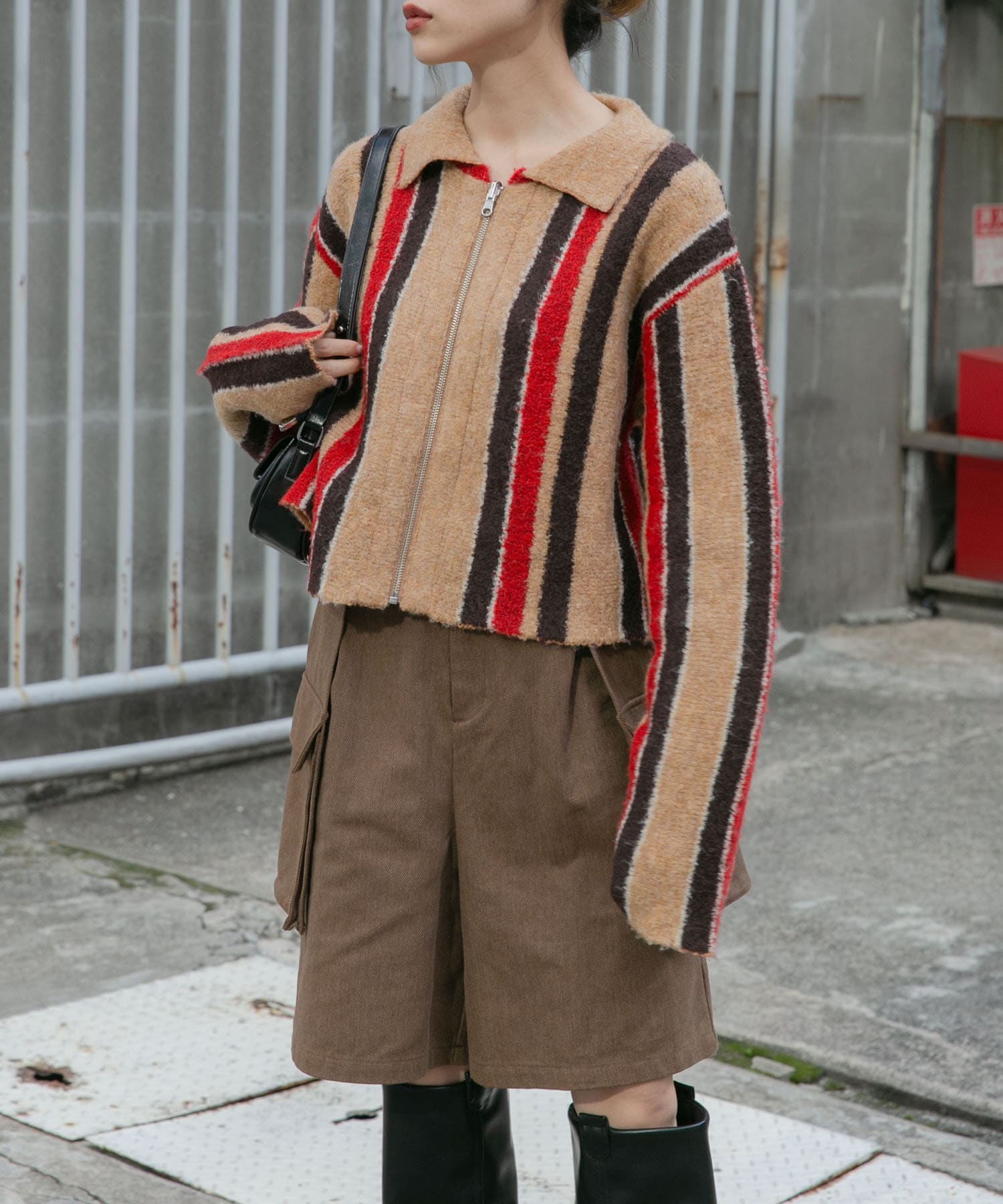 フロントZIPストライプカーディガン