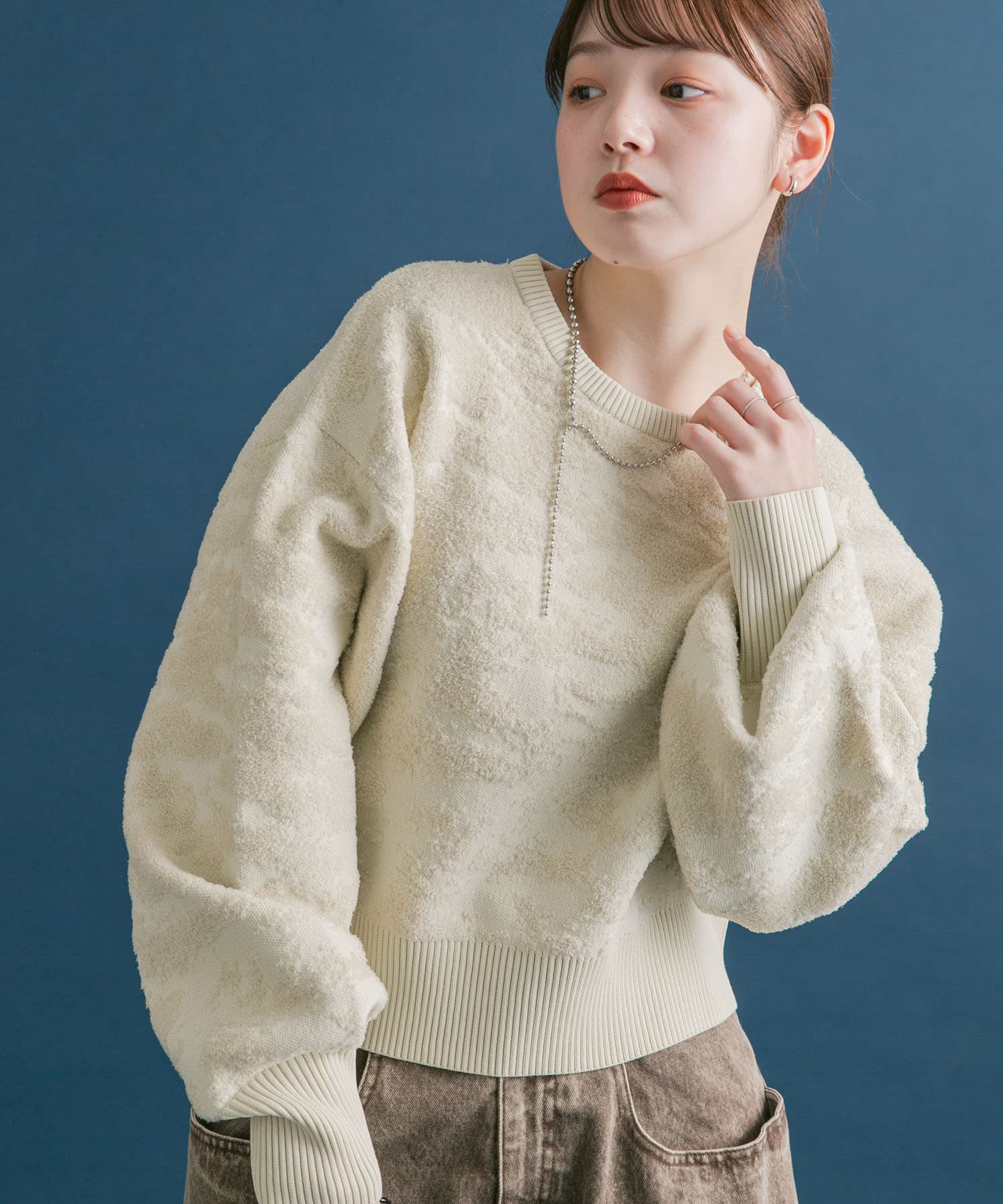 マーブルジャガードニット