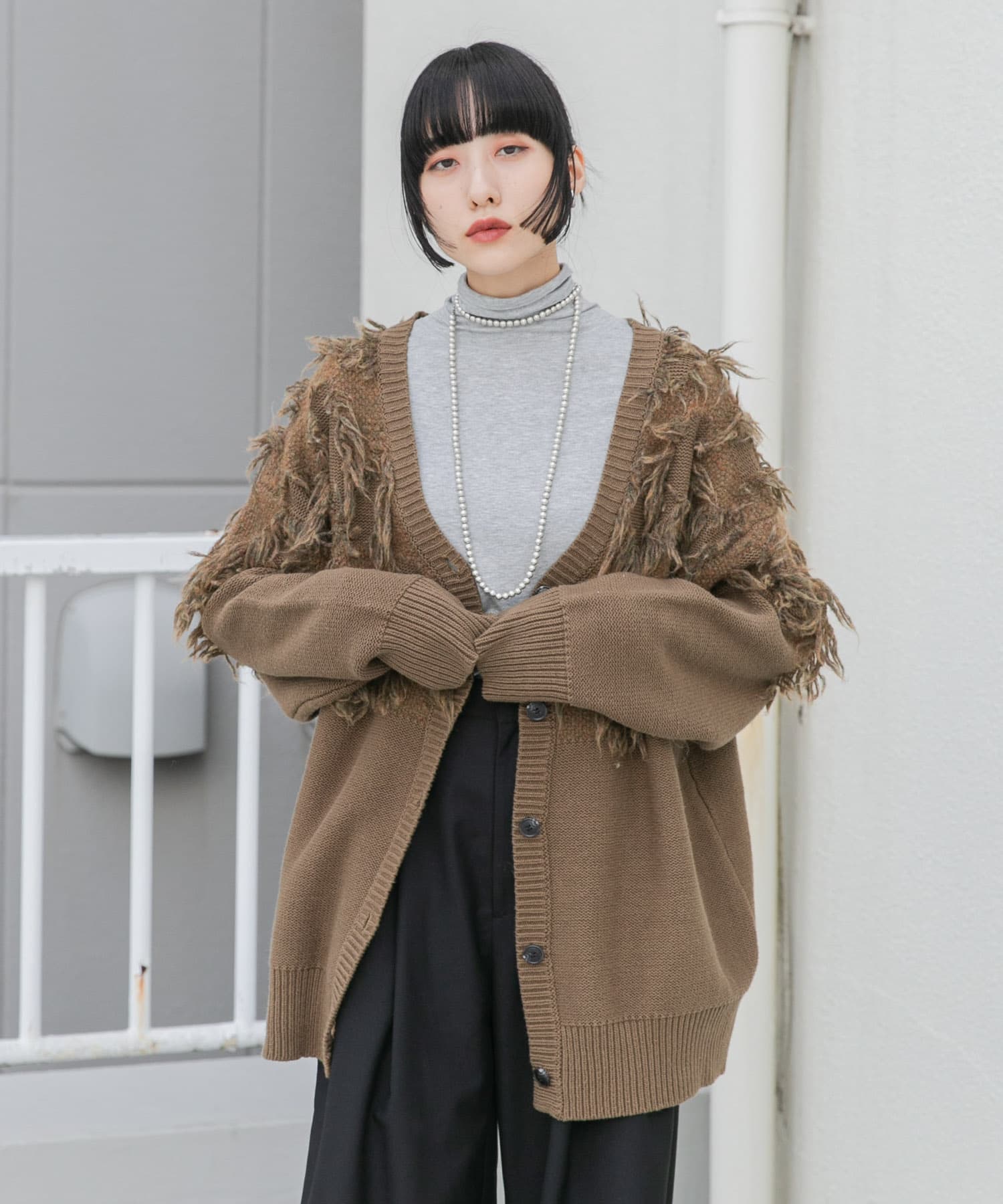 ジャガードフリンジカーディガン