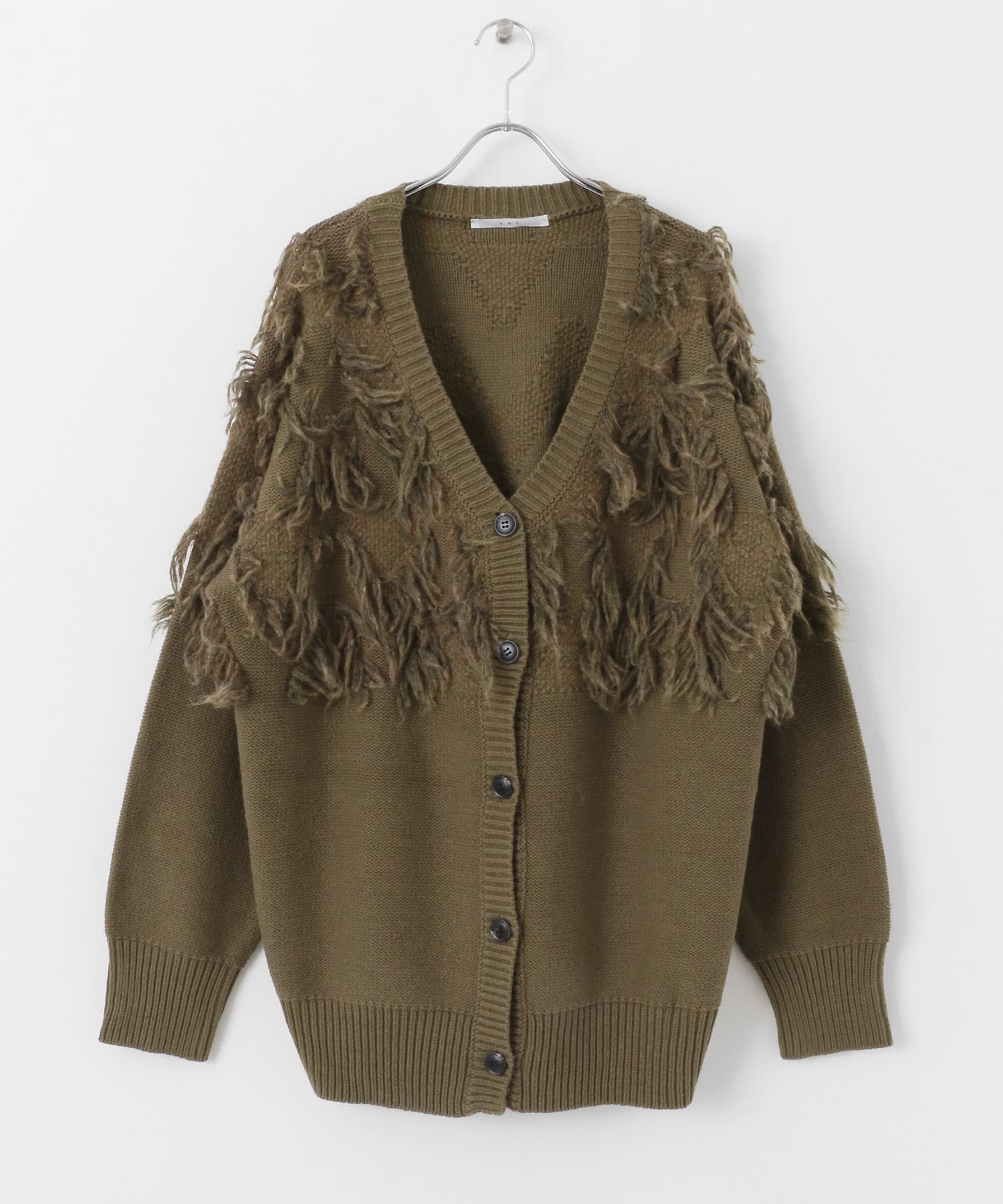 ジャガードフリンジカーディガン KHAKI one