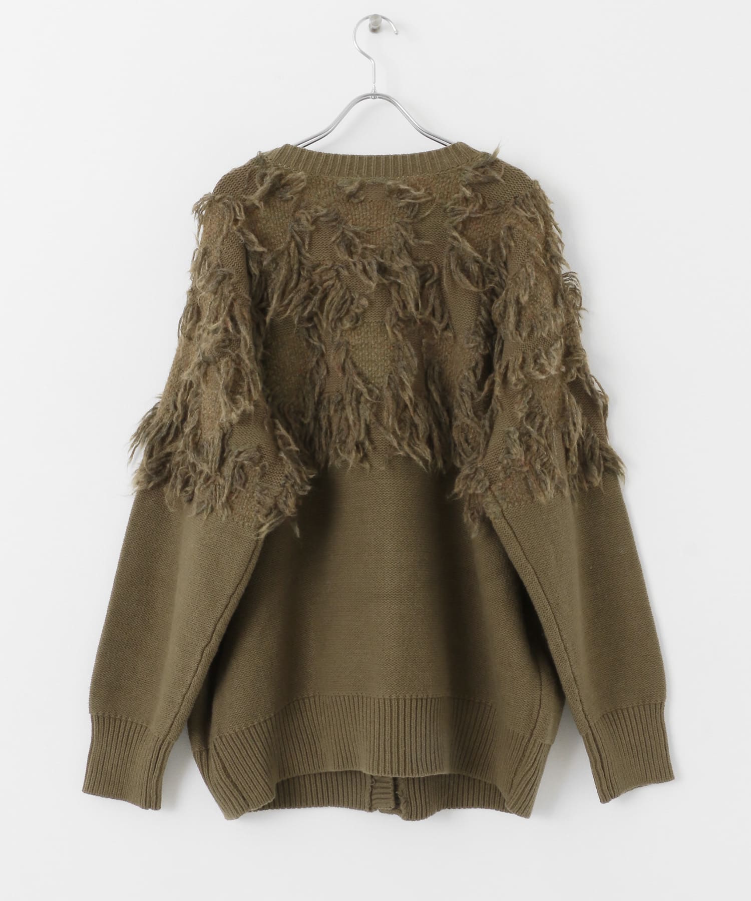 ジャガードフリンジカーディガン KHAKI one