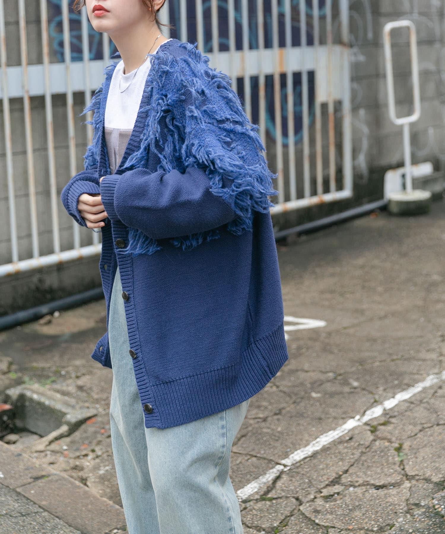 ジャガードフリンジカーディガン BLUE one