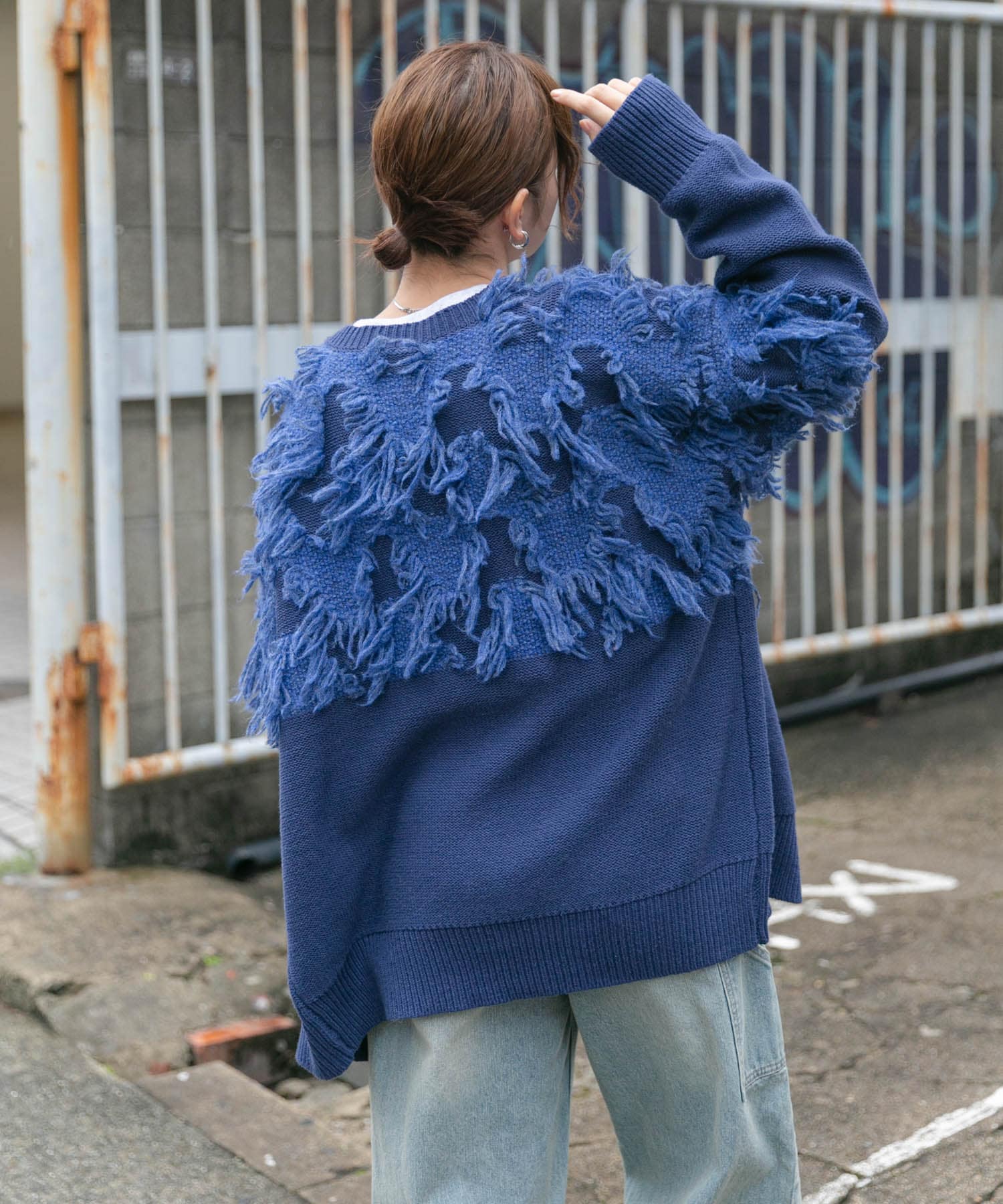 ジャガードフリンジカーディガン BLUE one