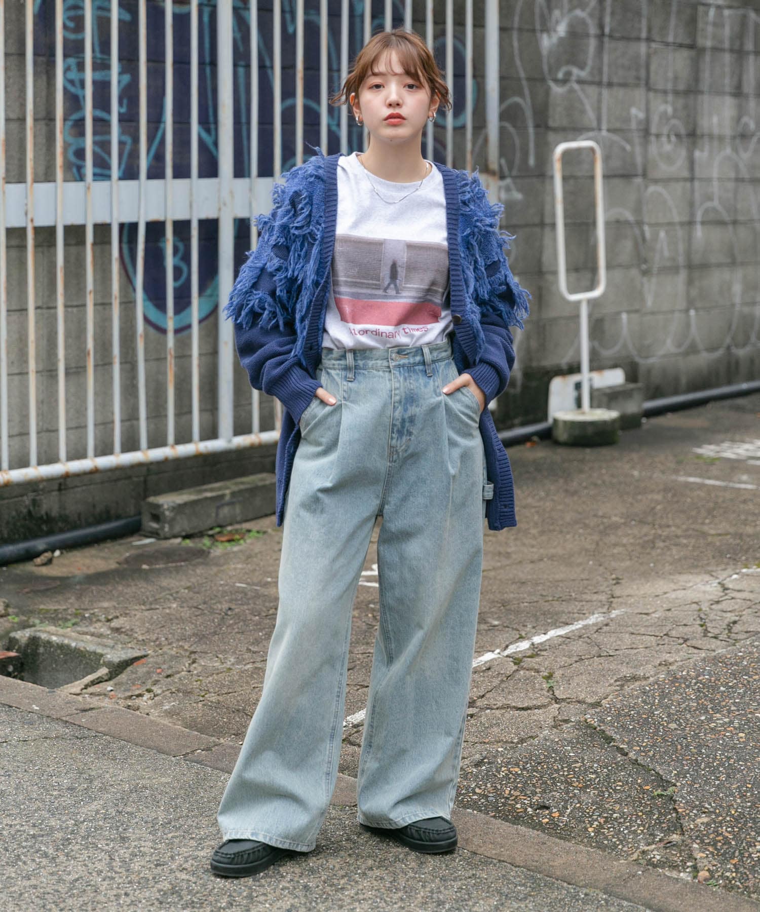 ジャガードフリンジカーディガン BLUE one