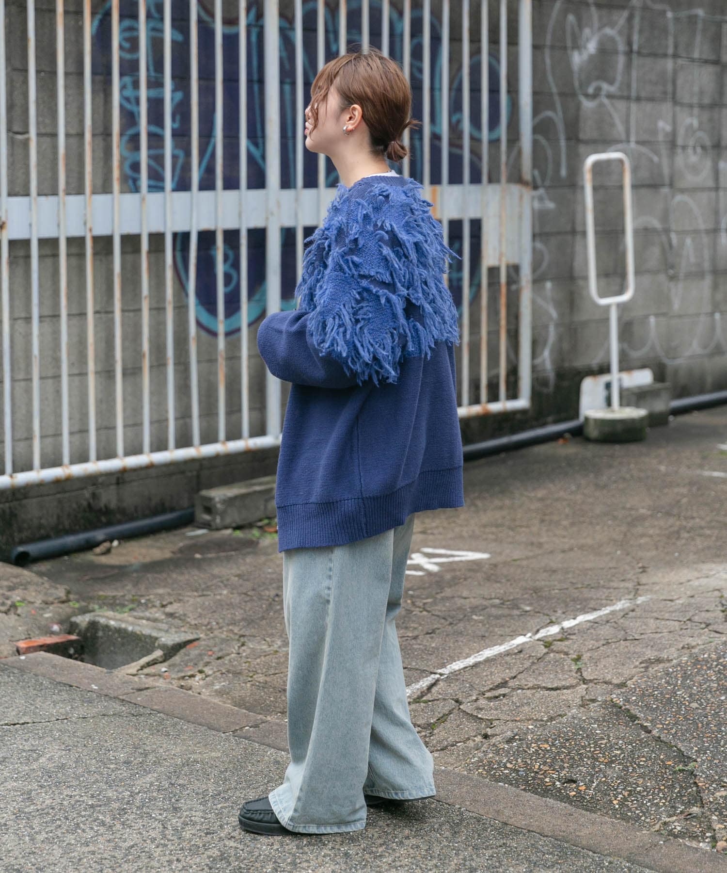ジャガードフリンジカーディガン BLUE one