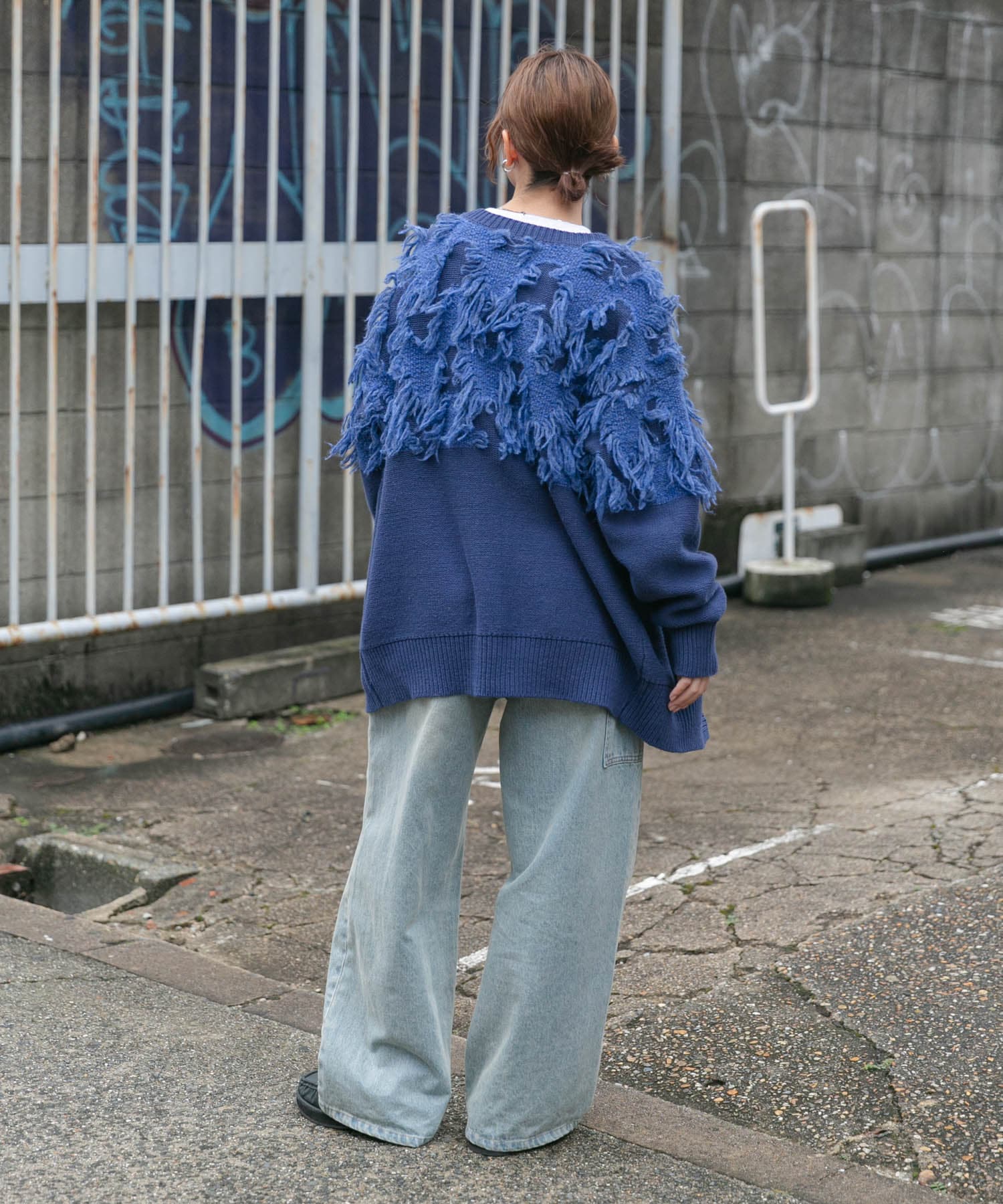 ジャガードフリンジカーディガン BLUE one