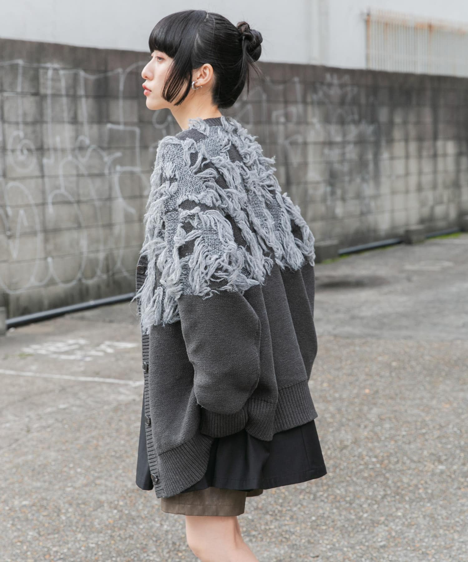 ジャガードフリンジカーディガン