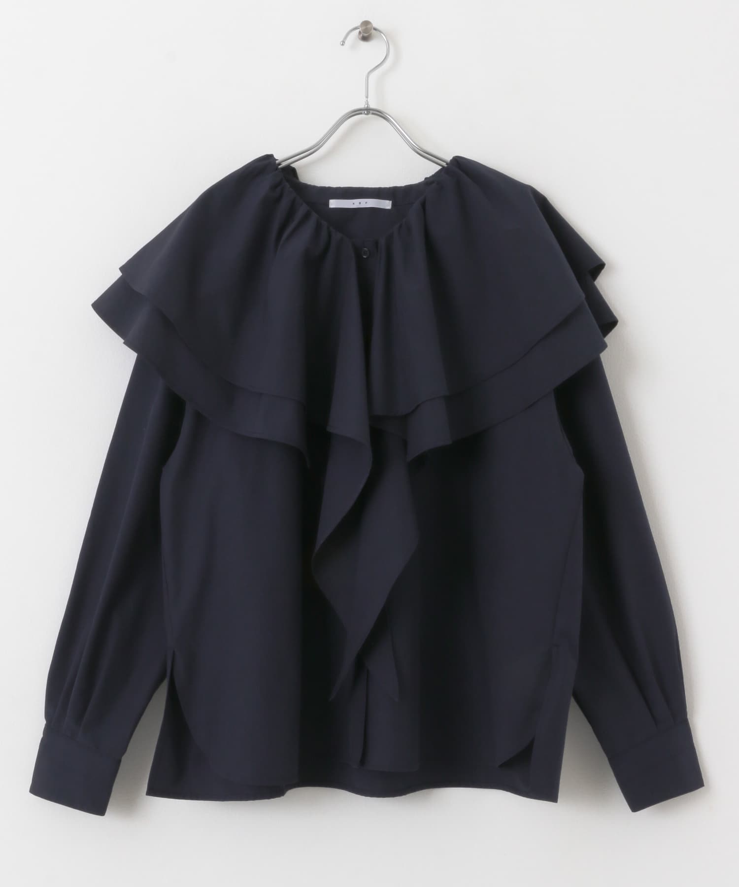ラッフルカラーブラウス NAVY one