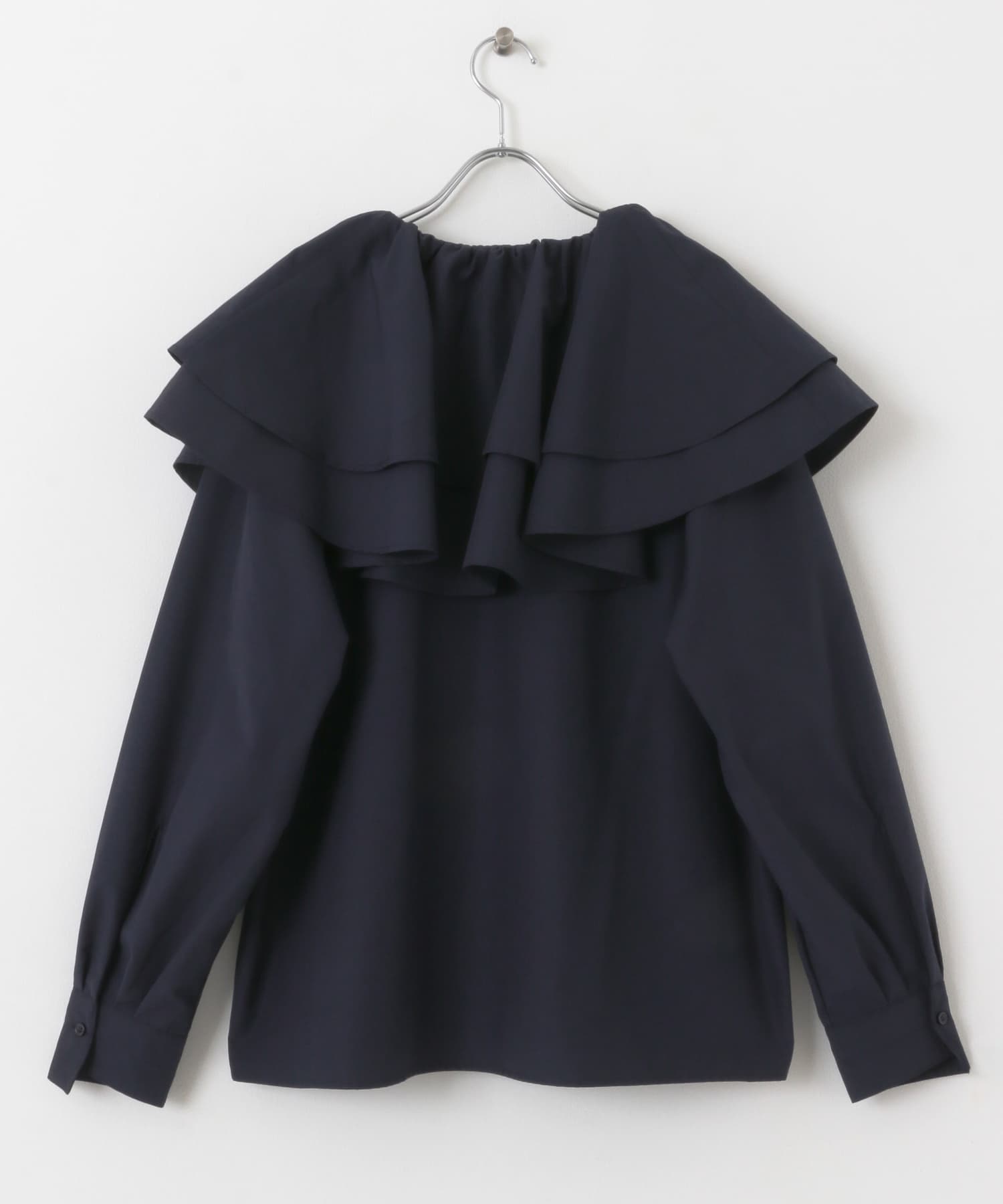 ラッフルカラーブラウス NAVY one