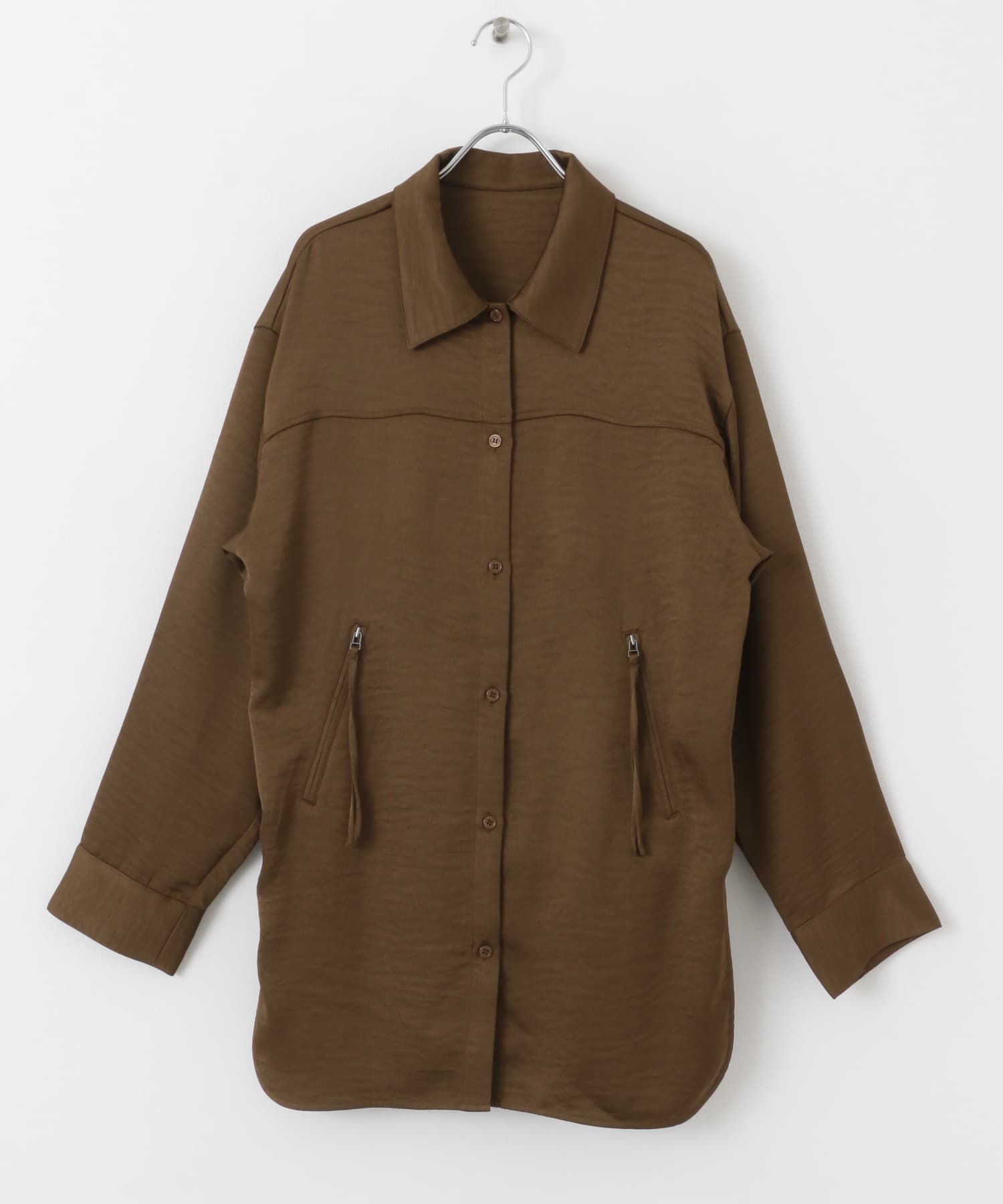 サテンロングシャツ BROWN one