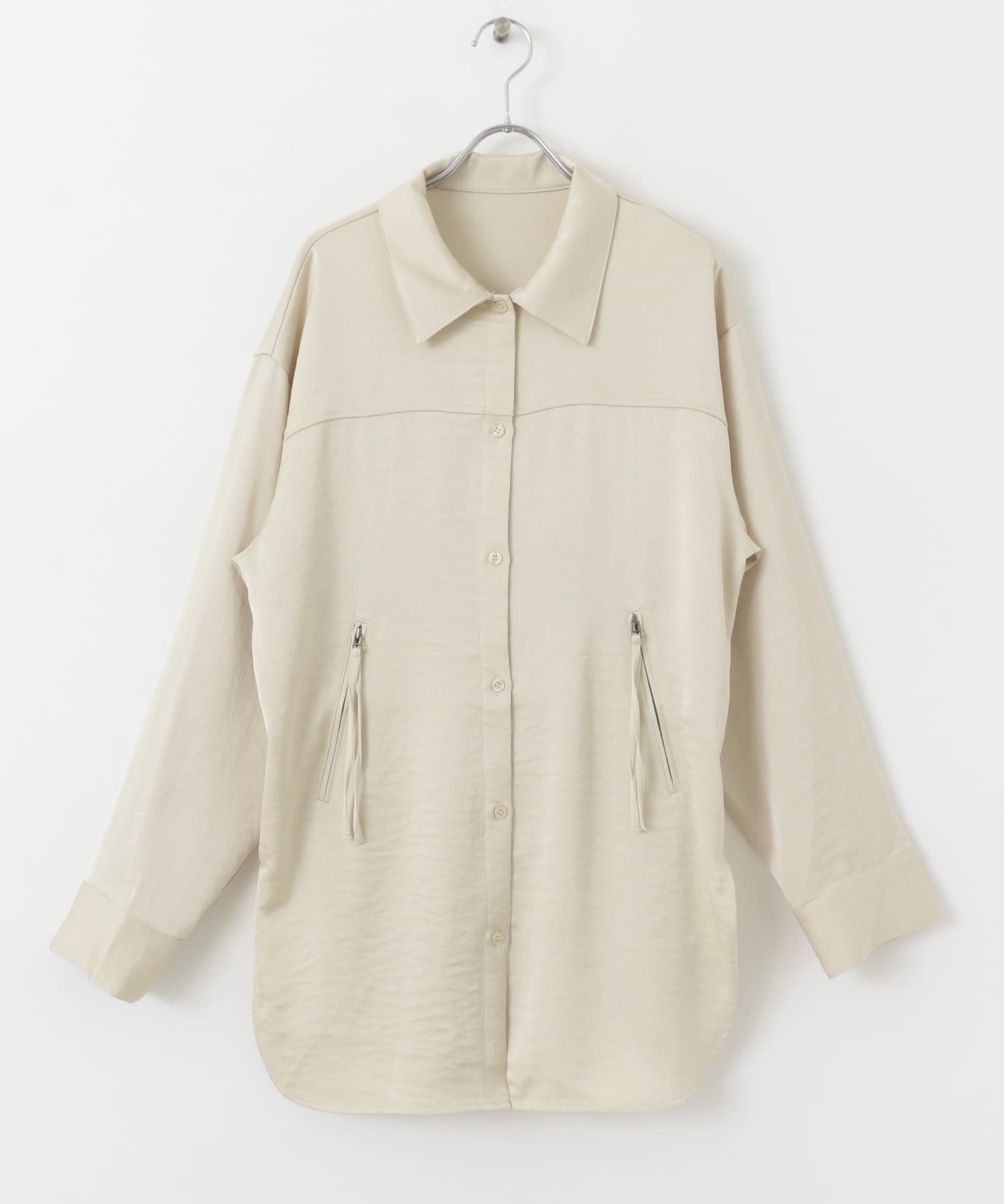 サテンロングシャツ BEIGE one