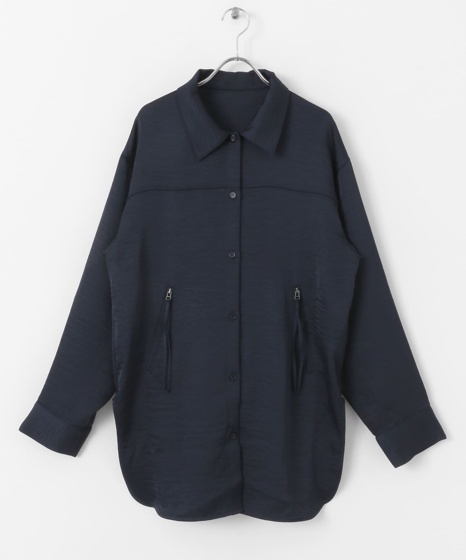サテンロングシャツ D.NAVY one