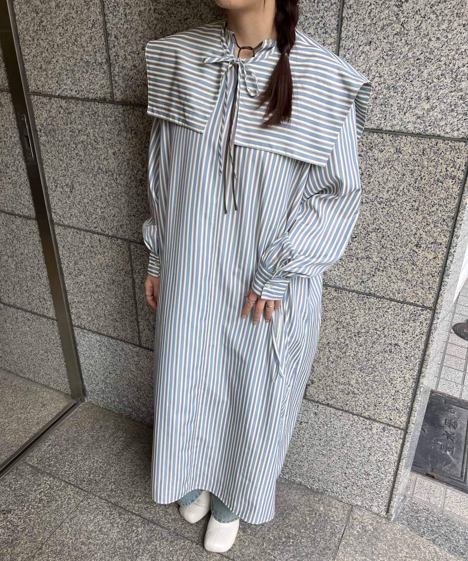 スクエアカラーSETストライプワンピース