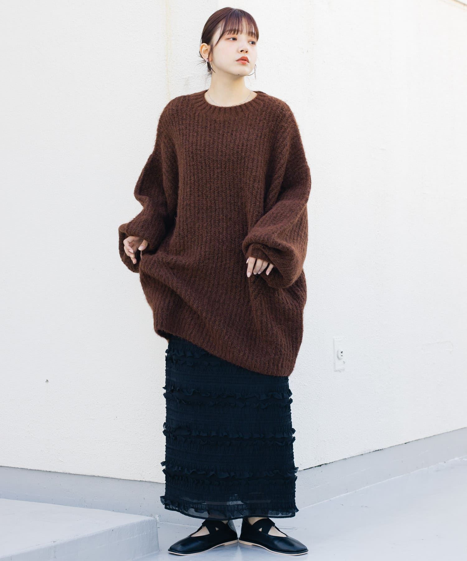 ボリュームニットミニワンピース