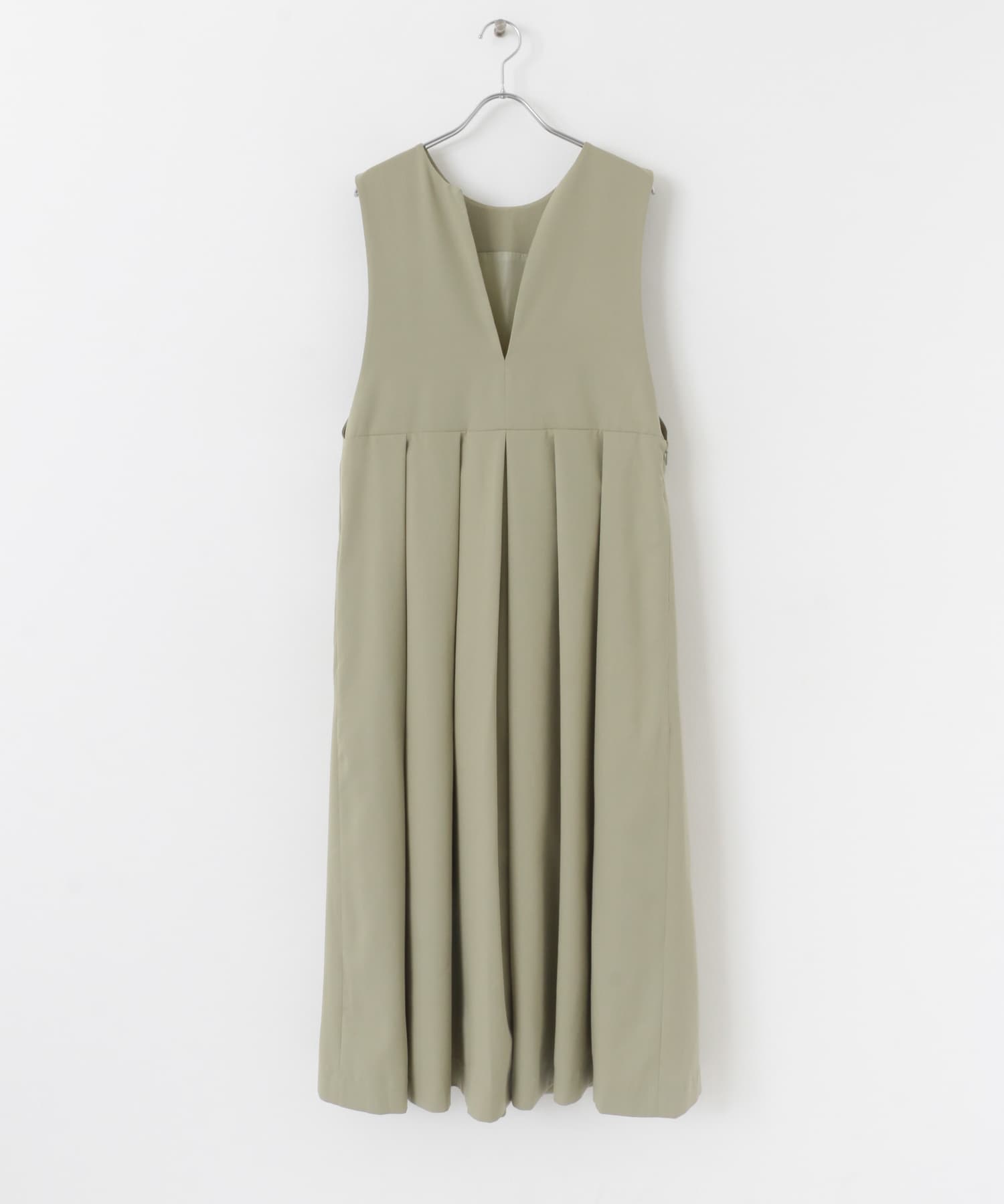 『2サイズ展開』キーネックBIGプリーツジャンパースカート L.KHAKI 36