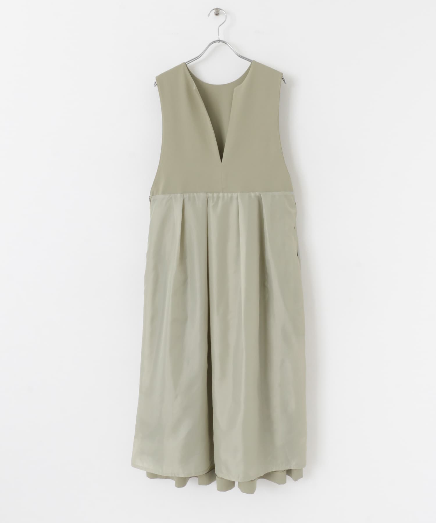『2サイズ展開』キーネックBIGプリーツジャンパースカート L.KHAKI 36