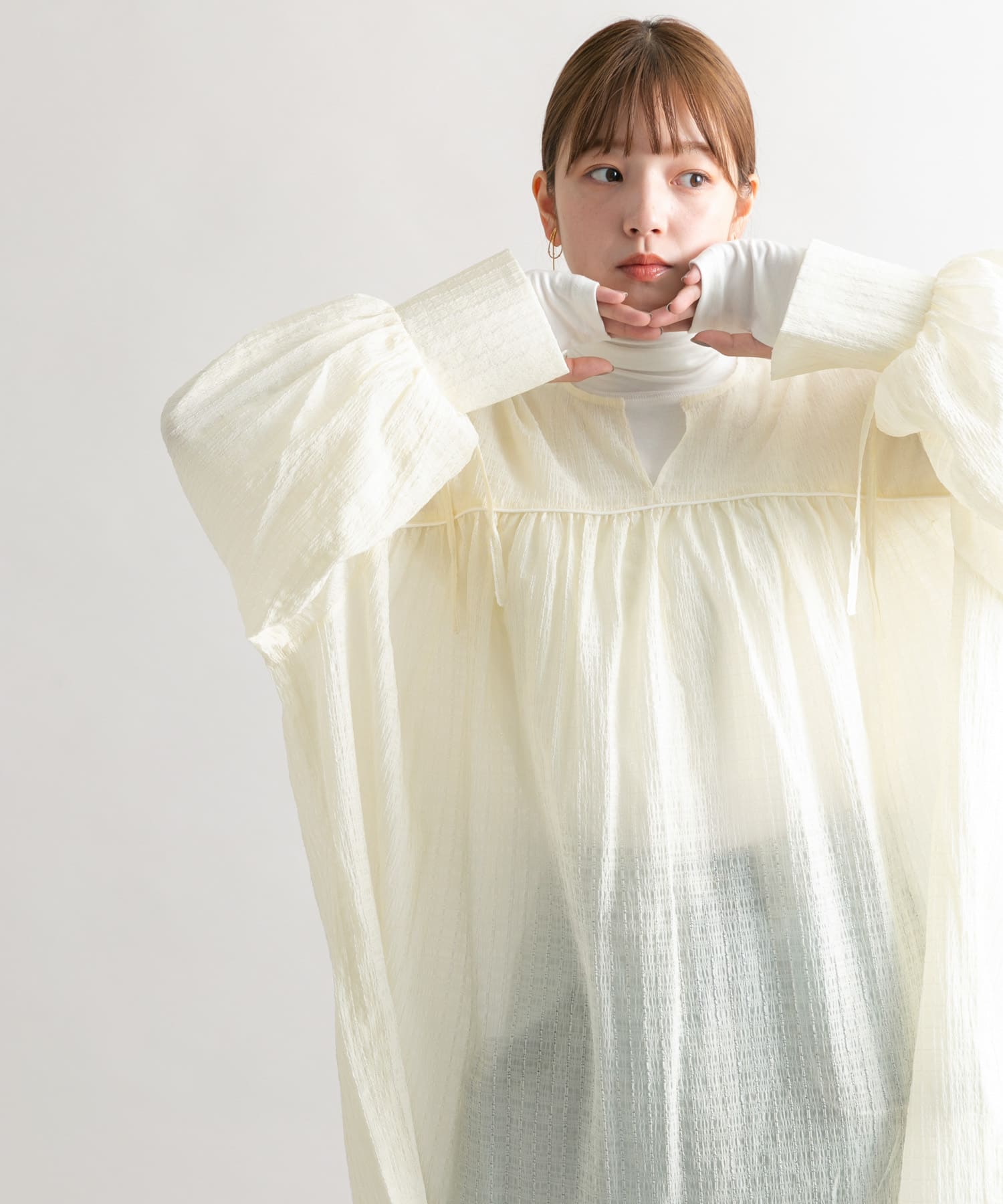 ドロストスリーブミニワンピース