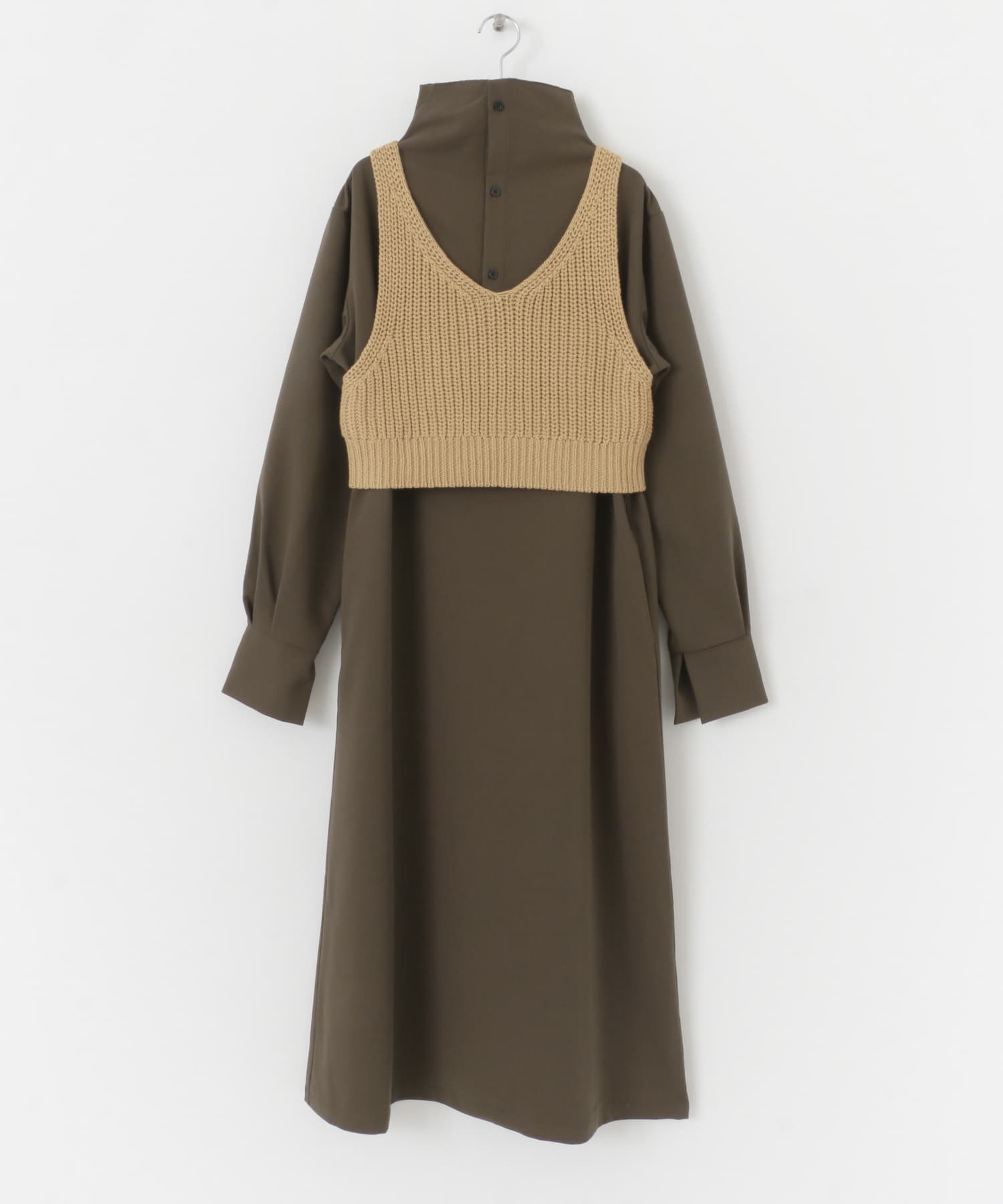 ニットビスチェSETワンピース BROWN×BEG one