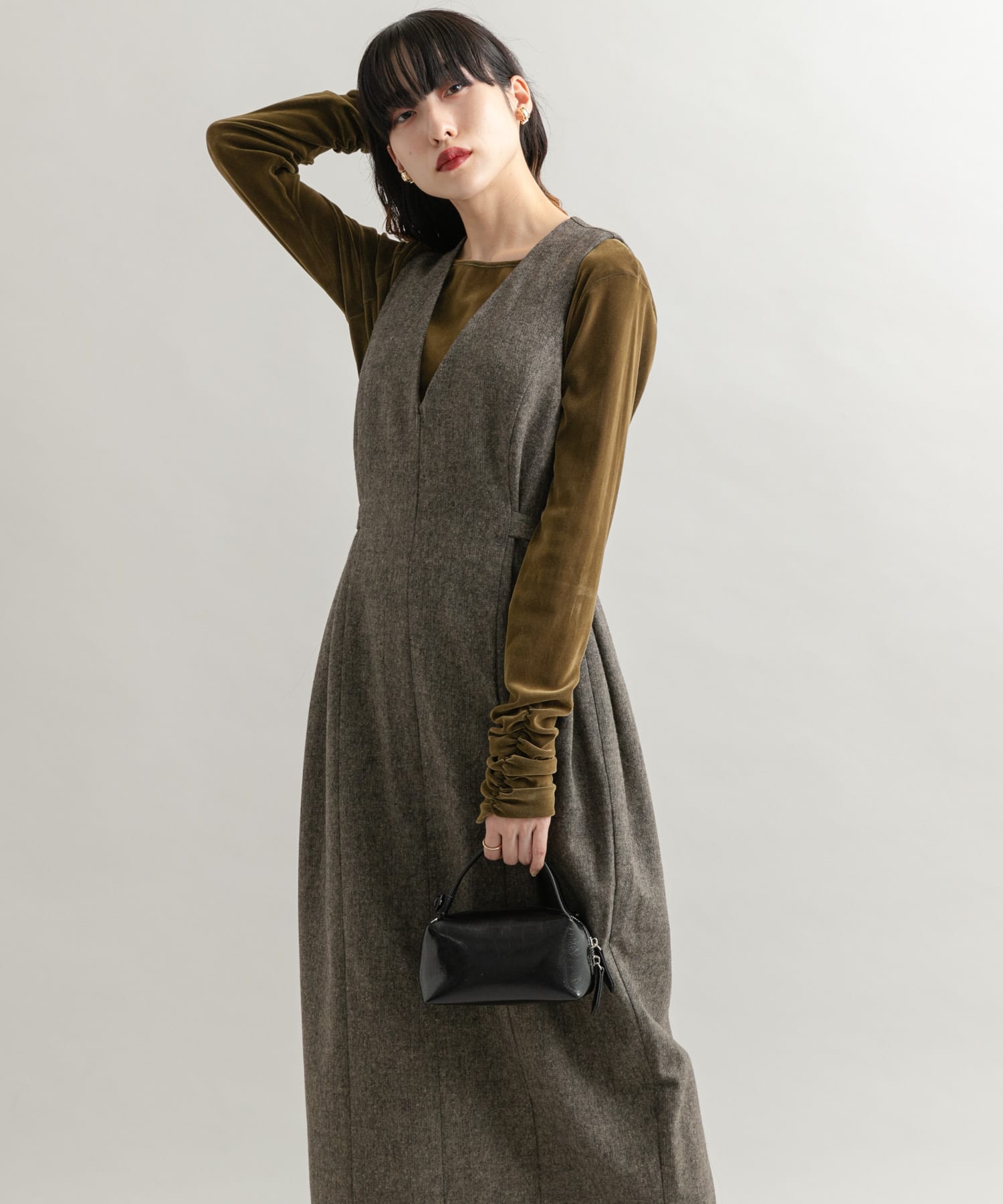 2サイズ展開』ツイードジャンパースカート(36 CHARCOAL): ワンピース