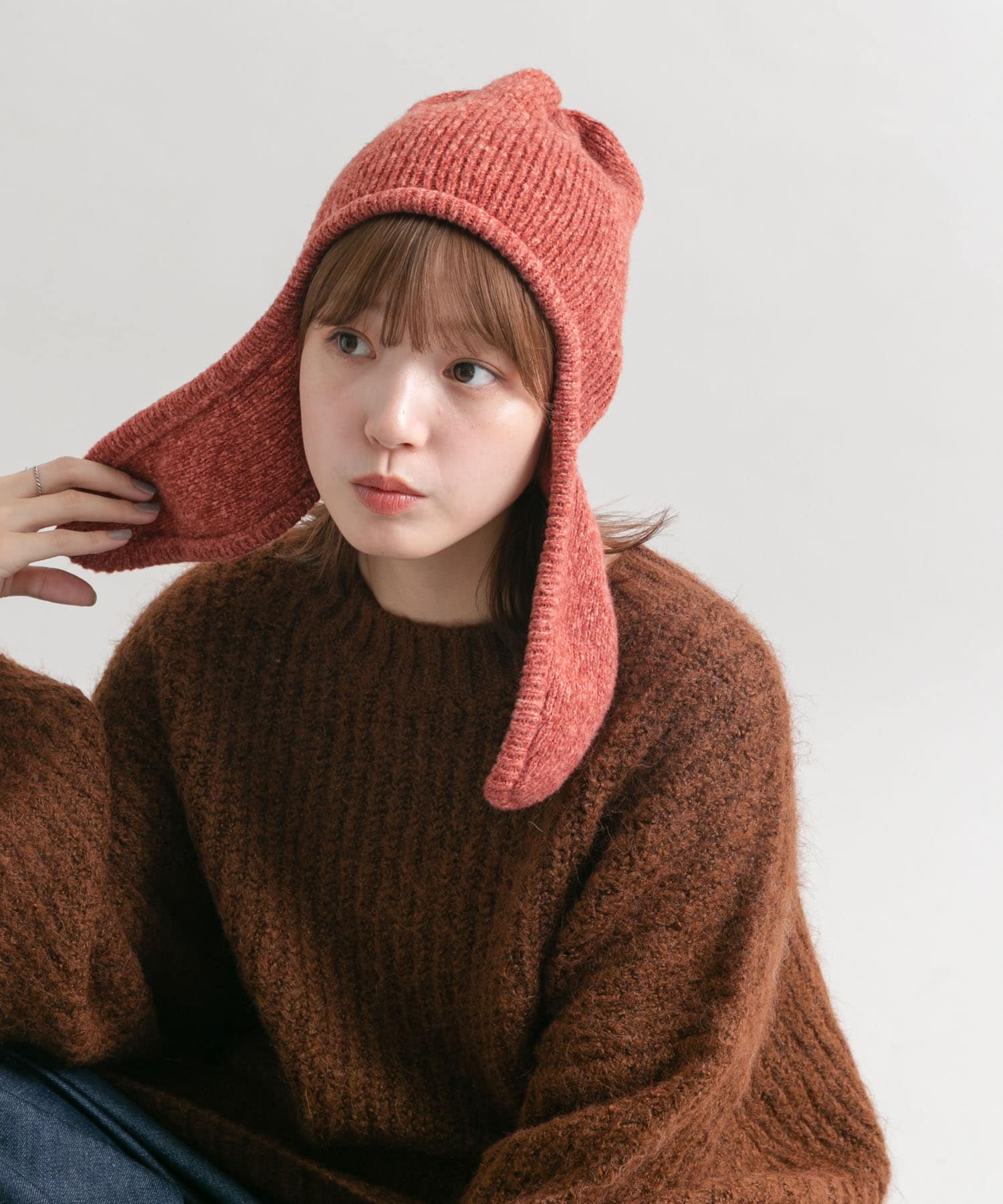 ロングイヤーフラップニットキャップ RED one